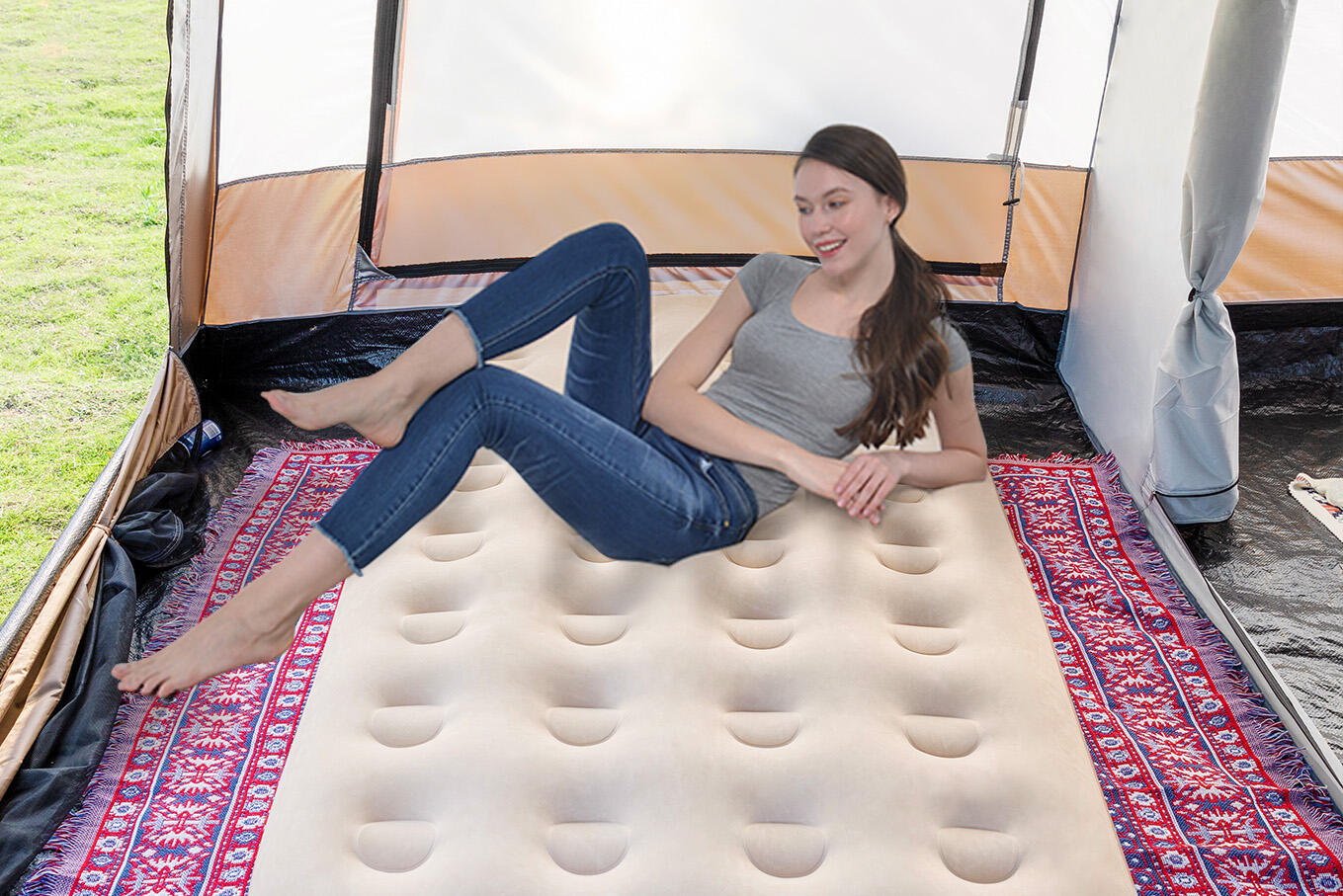 Inflatable Air Bed With Built In Rechargeable Detachable Pump Twin Size Foldable Air Bed