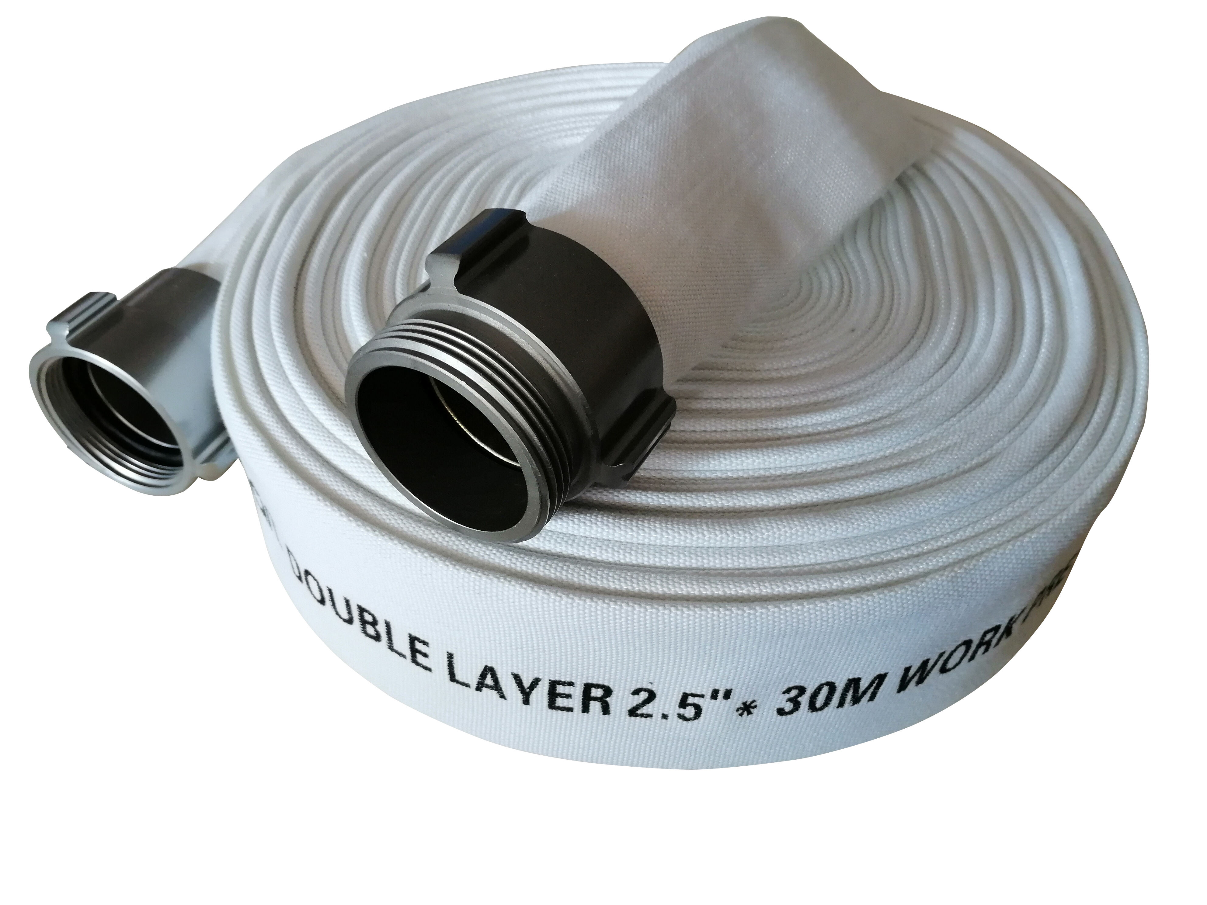 Double jacket fire hose with NH coupling