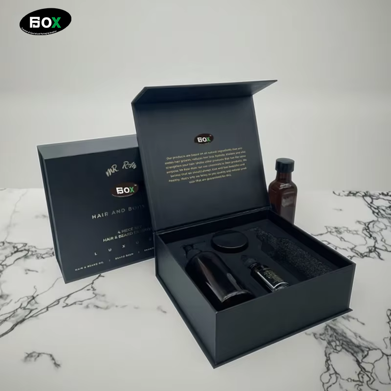 Supplier Custom Luxury Magnetic Boxes With Logo Personal Care Sponge Black Paper Cardboard Foam Insert Gift Box Packaging