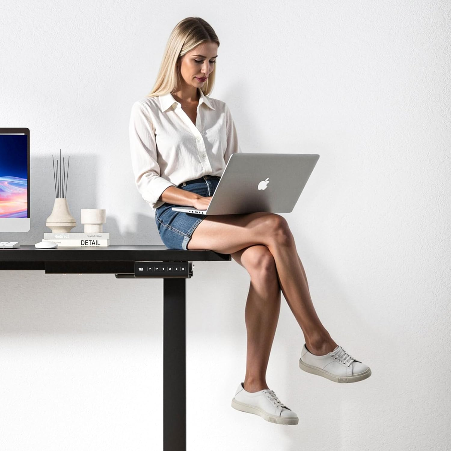 ED8-F Elektrischer höhenverstellbarer Stehschreibtischrahmen, zweimotorige ausziehbare Tischbeine, Tragfähigkeit 150 kg / 330 lb