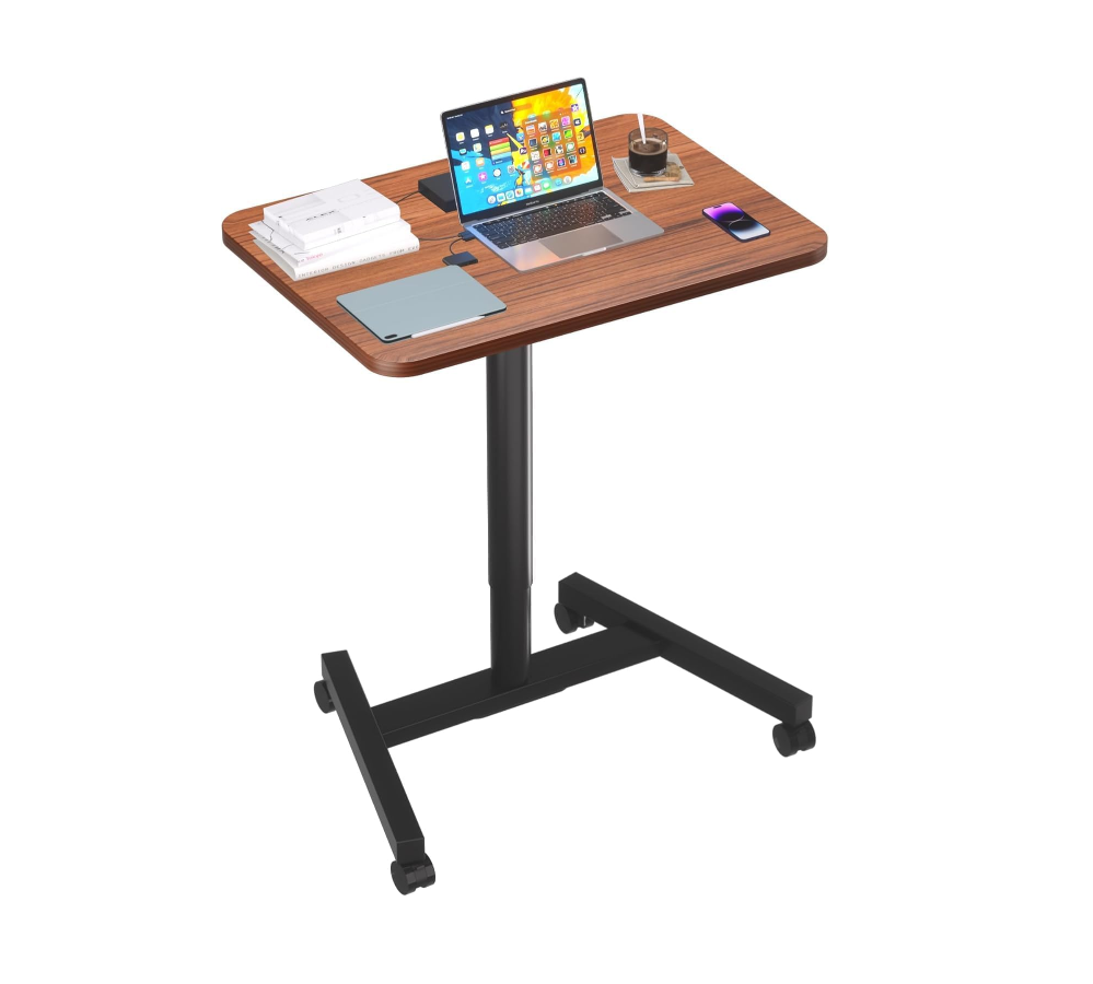 Q2 pneumatischer 28-Zoll mobiler Steh-Arbeitstisch, Gasfeder, beweglicher Schul-Tisch, höhenverstellbarer PC-Computer-Laptop-Tisch mit feststellbaren Rollen