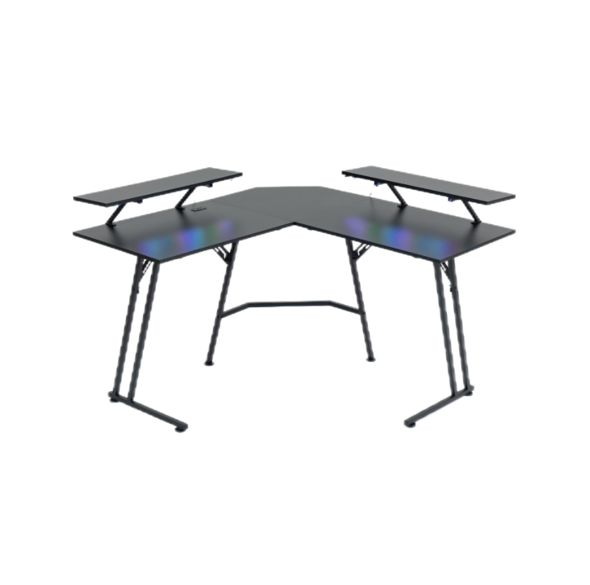 Fabrikindividuell Doppelmonitor-Ablage L-förmiger RGB Gaming-Tisch 2 Personengaming-Tisch mit Steckdosen und USB-Anschlüssen