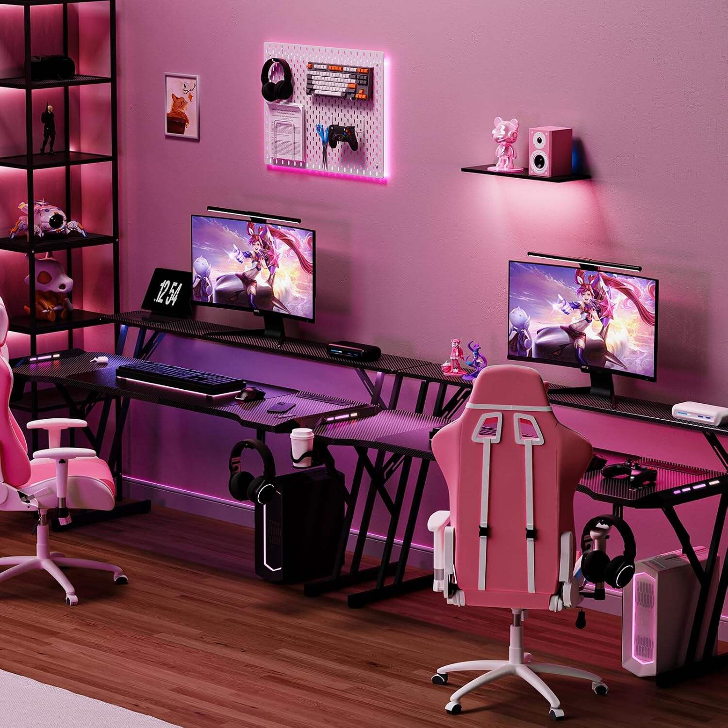 1,2 m 47 Zoll Vollformat RGB PC Gaming-Tisch, ergonomischer Computer-Gaming-Schreibtisch mit Monitorablage und Kopfhörerhalter