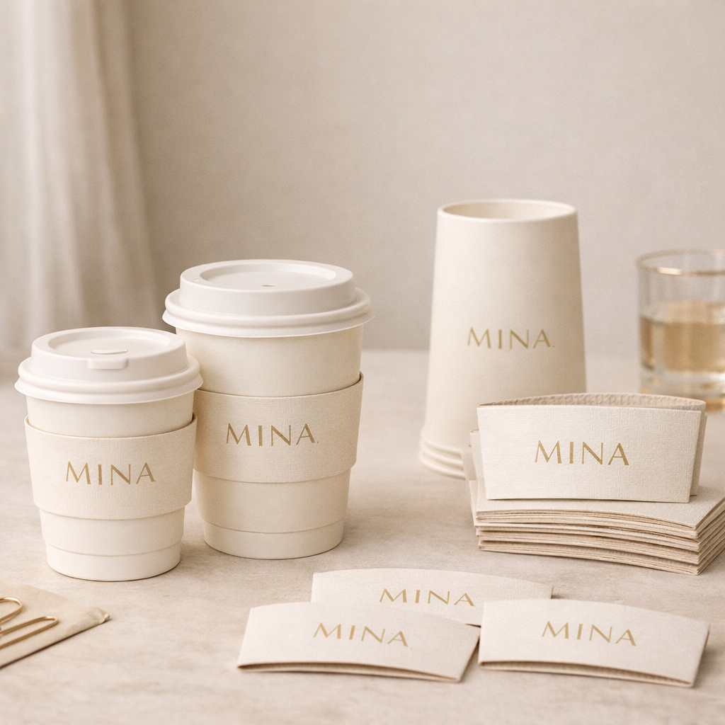 What custom coffee cups and sleeves enhance customer experience?