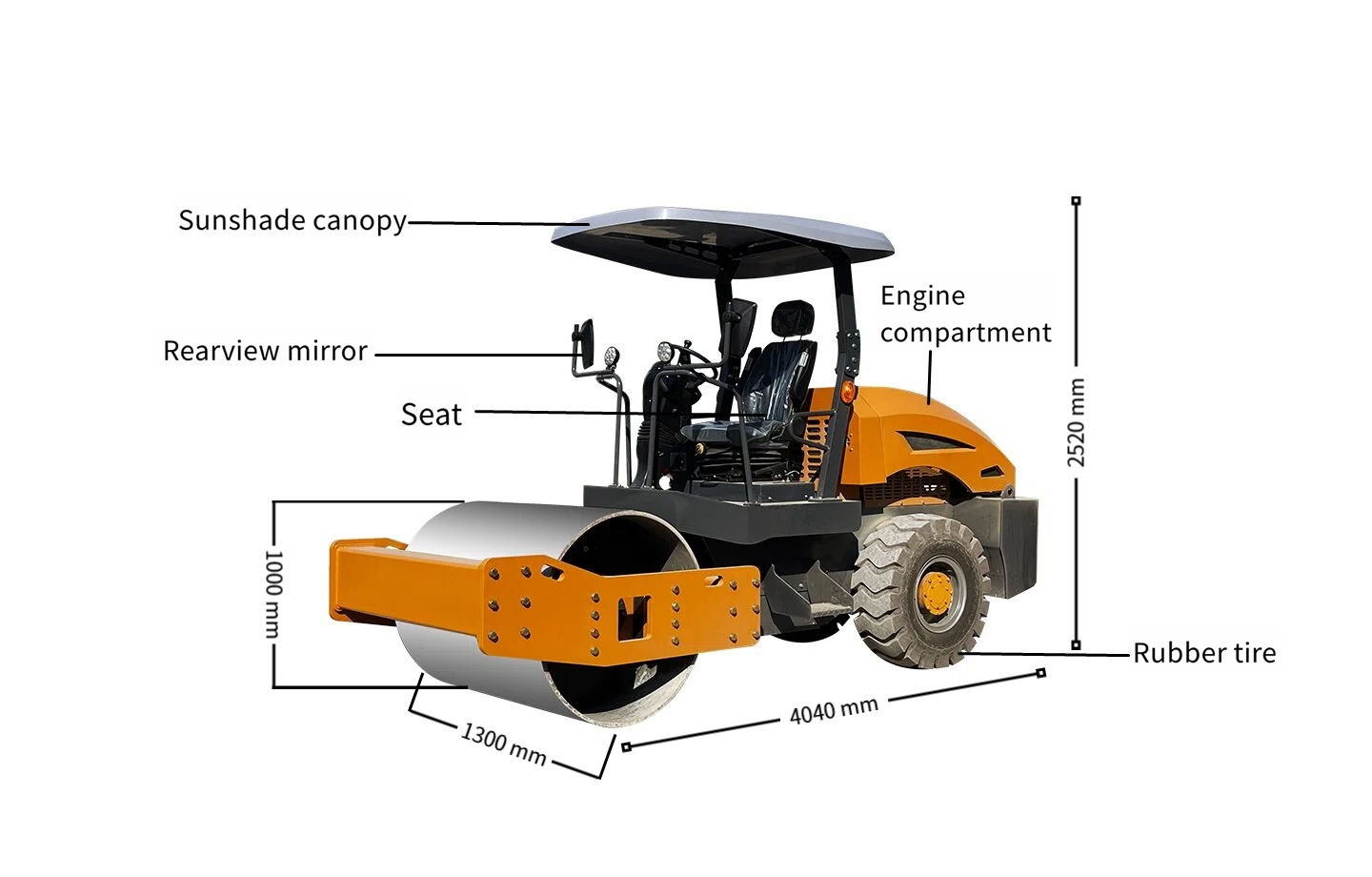 STS04 single drum 4 ton road roller with annotation details.png