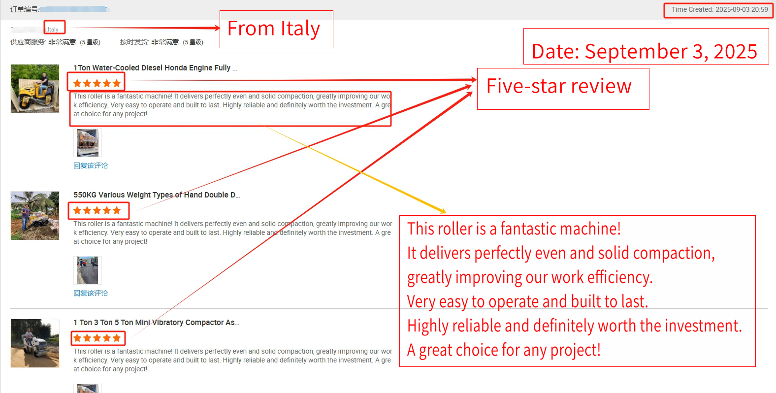 Customer review from Italy