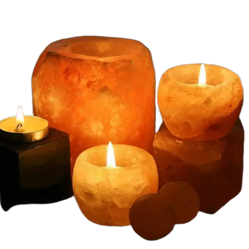 Pink Himalayan Salt Lamp Crystal Rock Tealight Candle Holder Carved Decoration Himalayan Salt Candle Holders