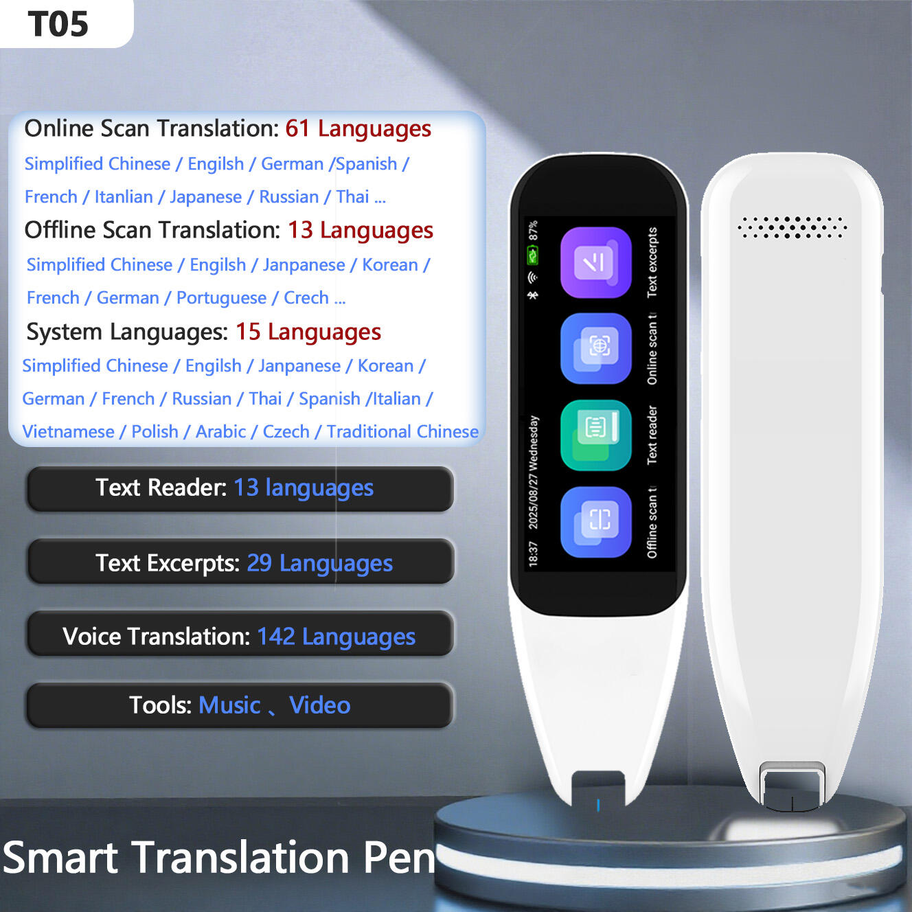 Customized portable real-time business scanning translation pen for traveling abroad