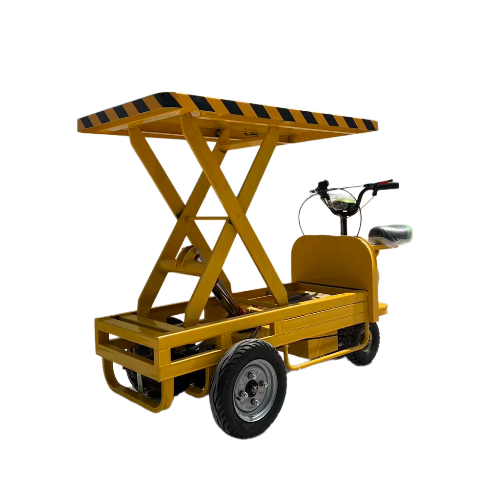 Electric Scissor Lift Platform Tricycle 500kg Load Capacity Hydraulic Lifting Cart Mobile Flatbed Truck for Warehouse Construction and Factory Adjustable Height Stable and Durable