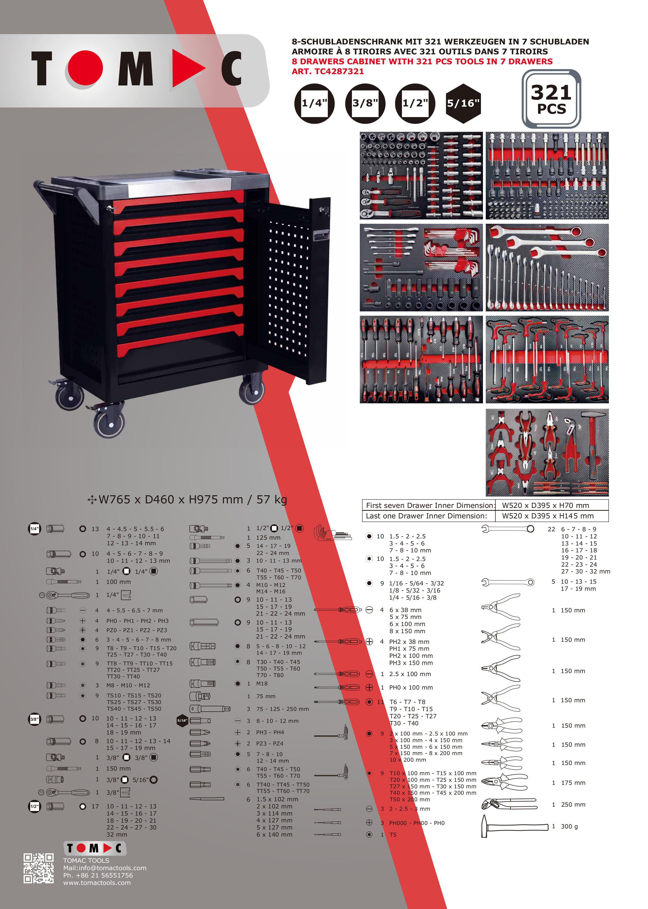 TC4287321 8 Drawers Cabinet with 321pcs tools in 7 drawers details