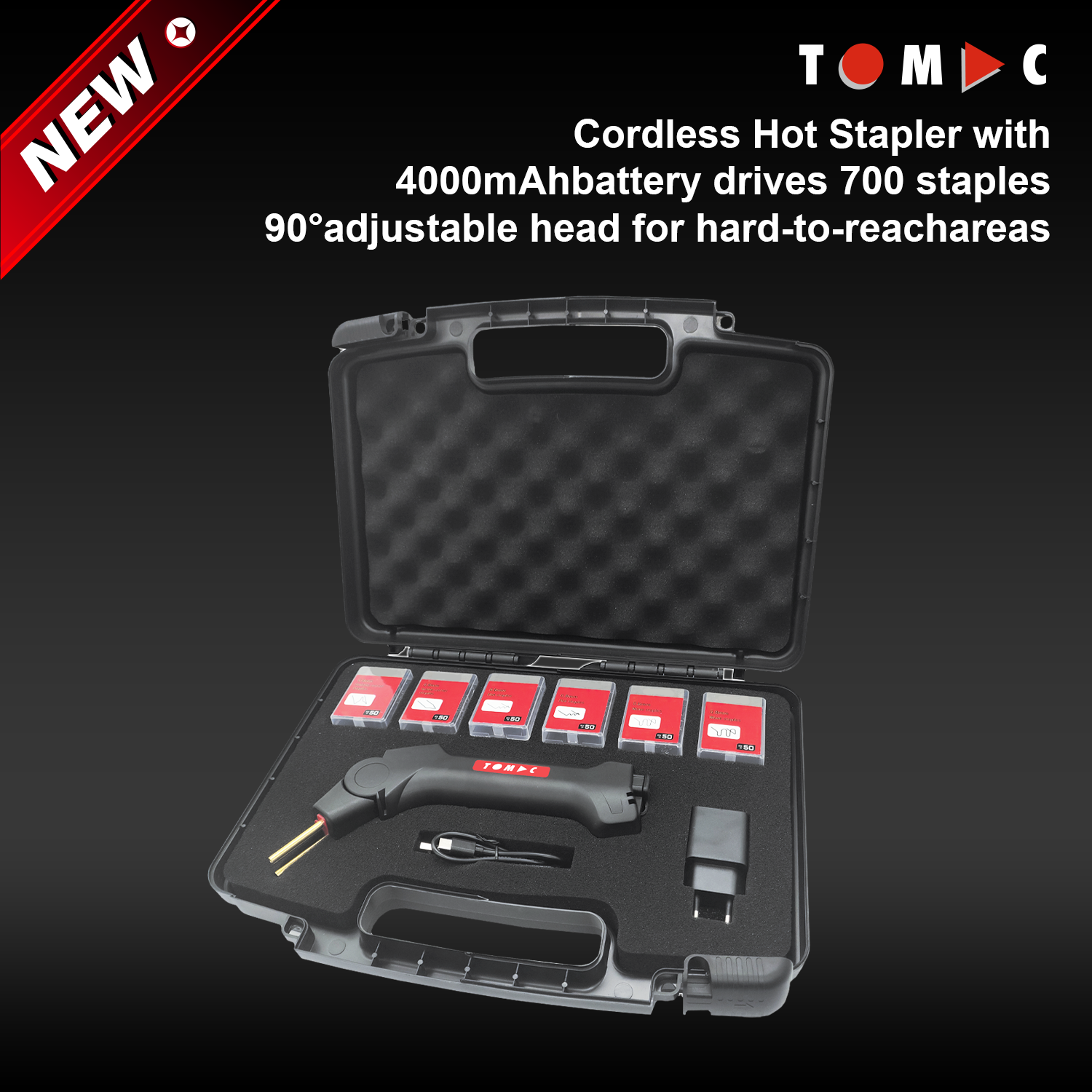 TCHS800 TOMAC High-Capacity Cordless Hot Stapler with 90° Rotating Head
