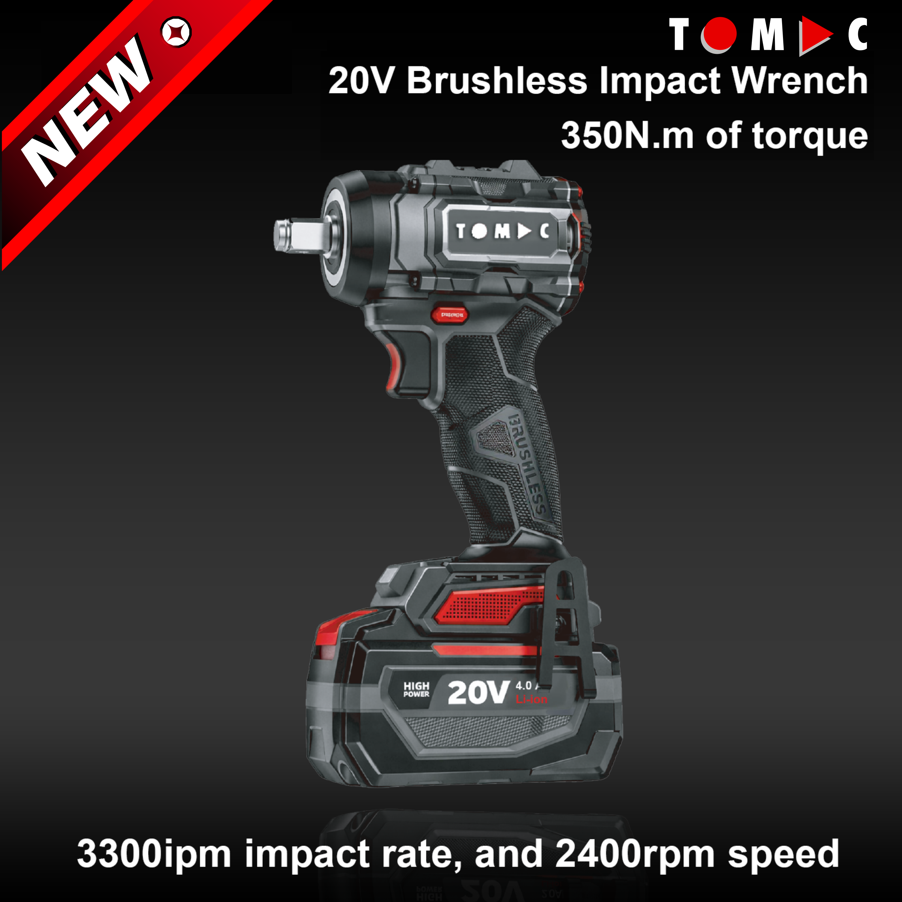 TC1122350 TOMAC 20V Brushless Cordless Impact Wrench – 350N.m Torque, 1/2