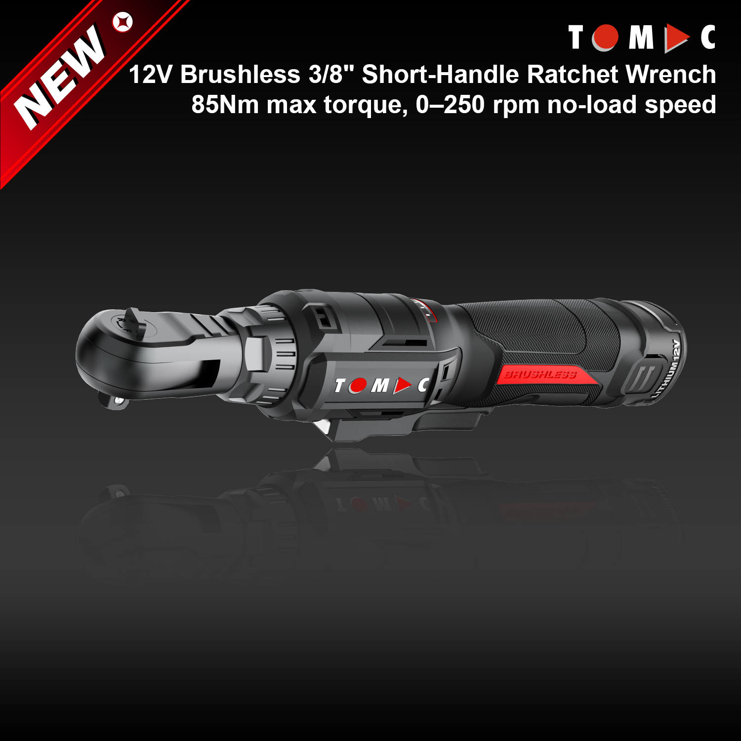 TC119285B-1 TOMAC Chiave a cricchetto senza spazzole da 12 V, impugnatura corta da 3/8