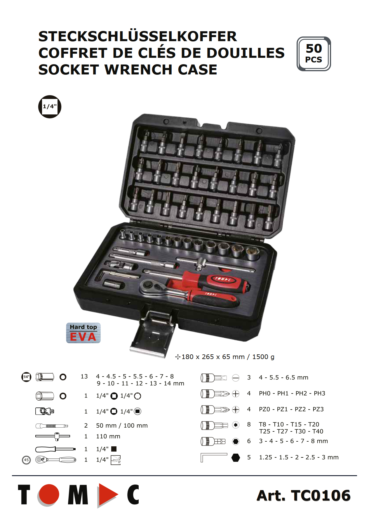 TC0106 TOMAC 50pcs 1/4" Dr. Socket Wrench Sets manufacture