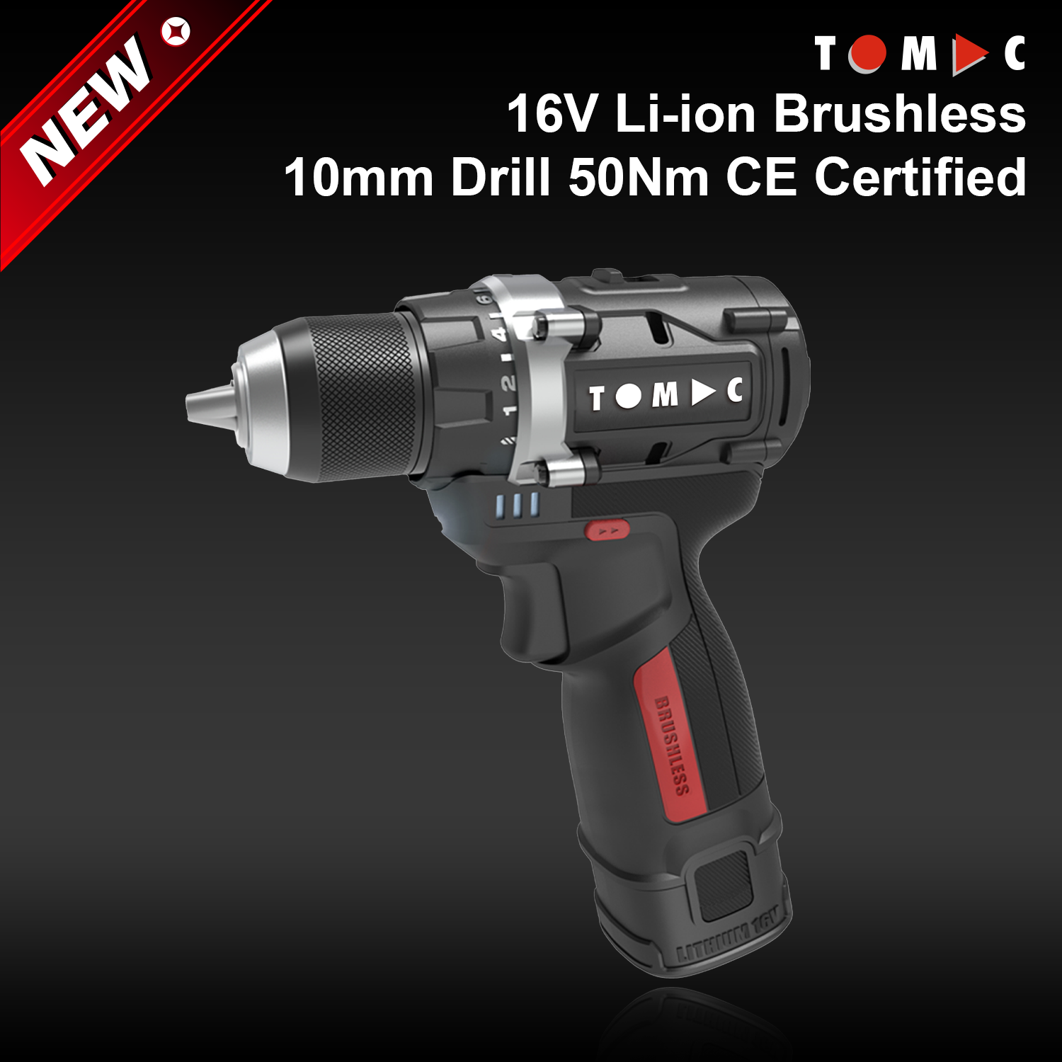 TC114250B TOMAC 16 V Trapano senza spazzole a ioni di litio da 10 mm, 50 Nm, certificato CE