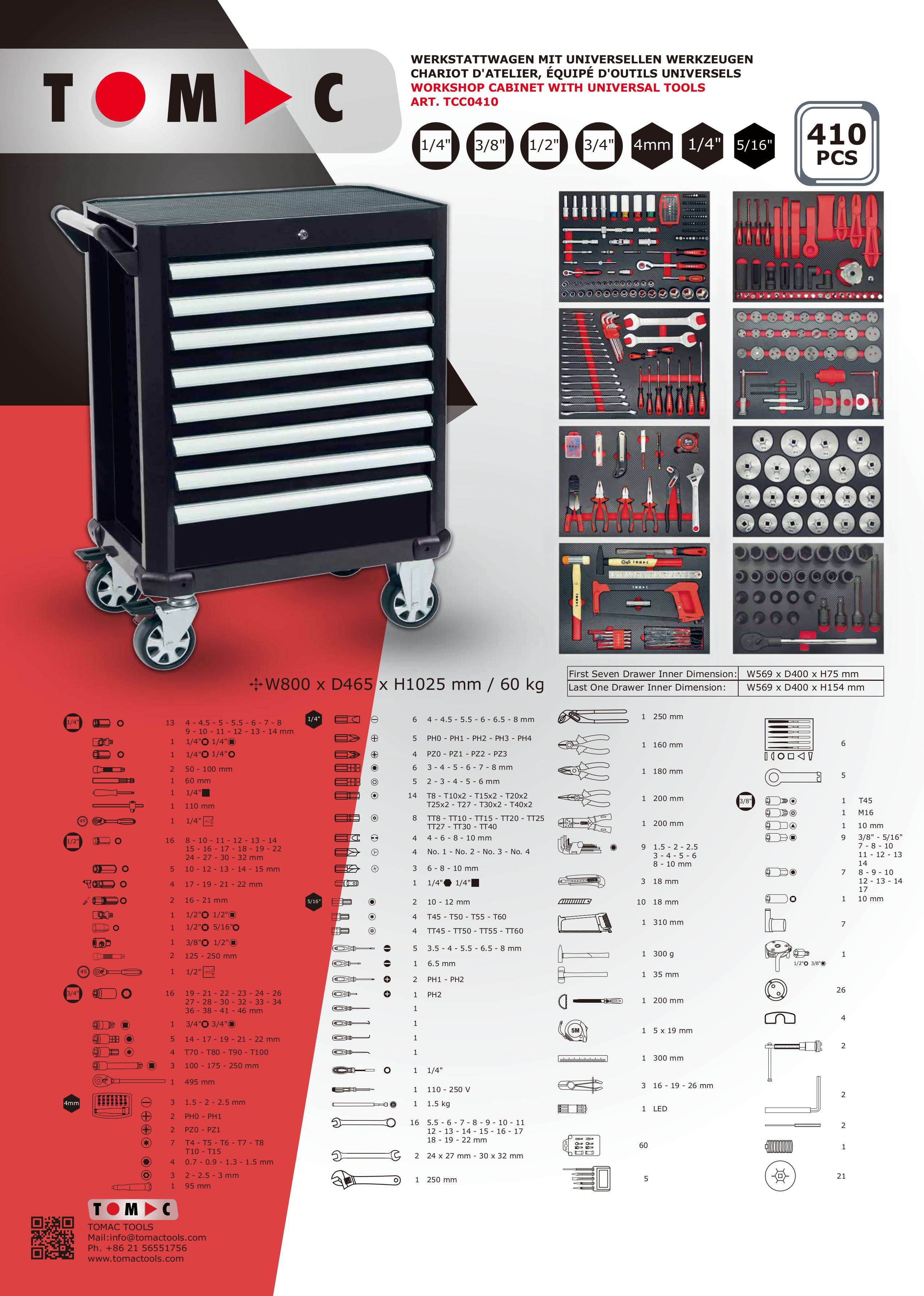 TCC0410 8 Drawers Heavy Duty Cabinet with 410pcs tools manufacture