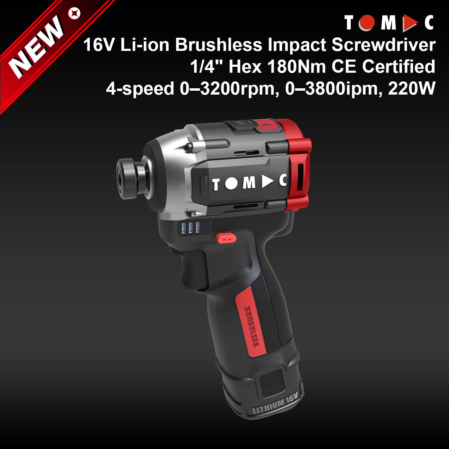 TC1152180A TOMAC, avvitatore a percussione senza fili da 16 V a batteria agli ioni di litio, senza spazzole, con attacco esagonale da 1/4