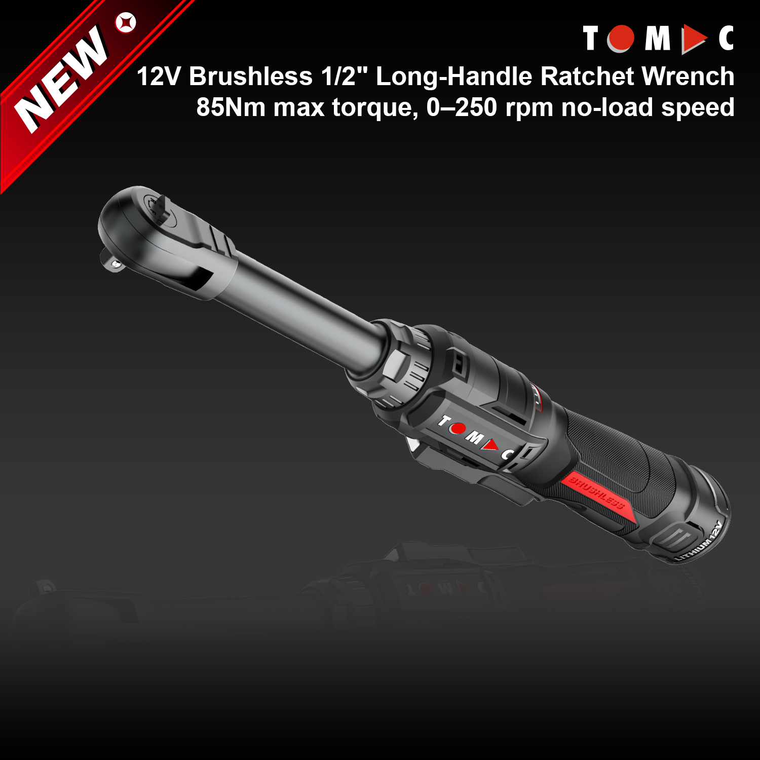 TC119285F-1 TOMAC Chiave a cricchetto senza spazzole da 12 V, impugnatura lunga 1/2