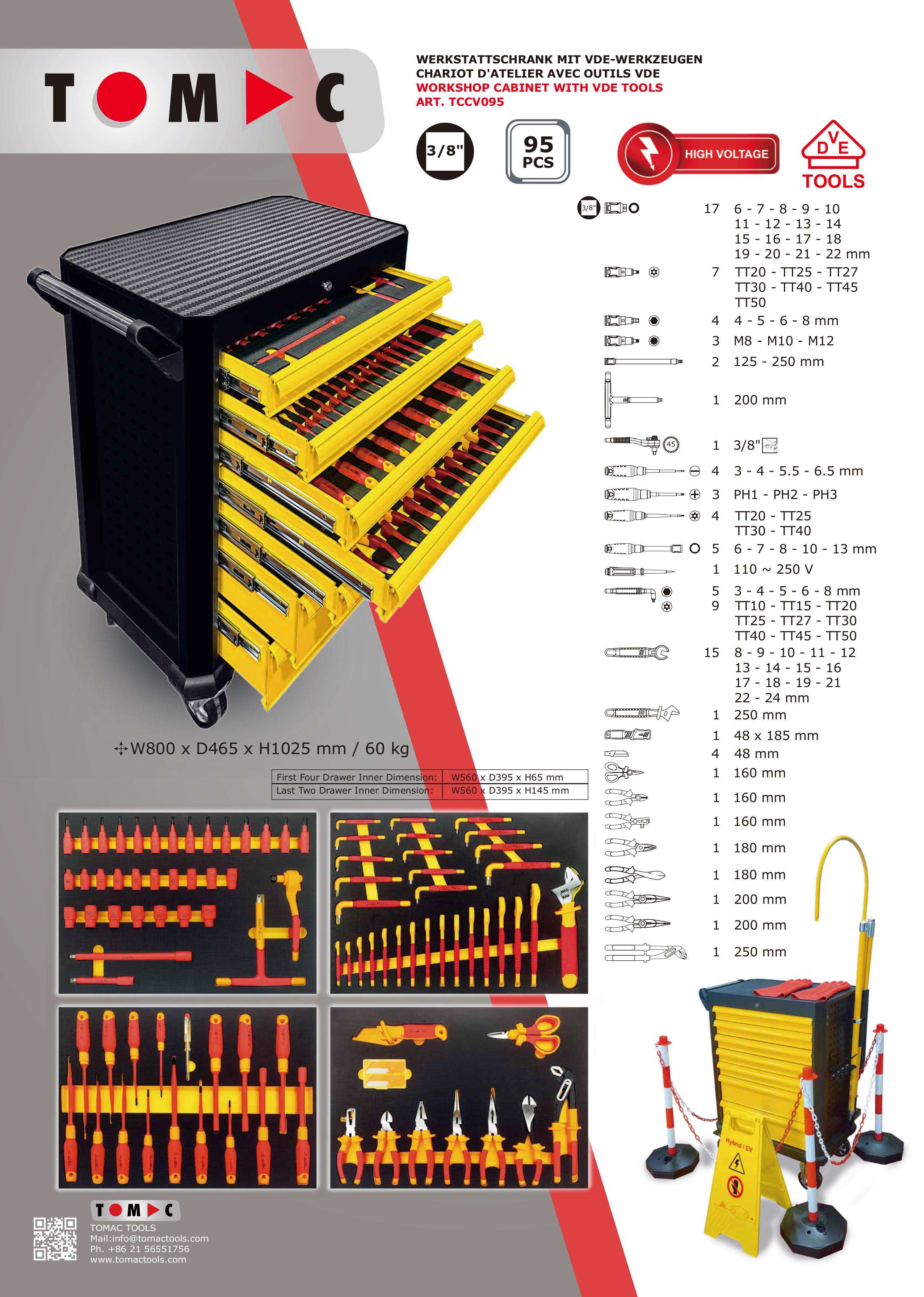 TCCV095 7 Drawers Cabinet with 90pcs VDE tools in 4 drawers details
