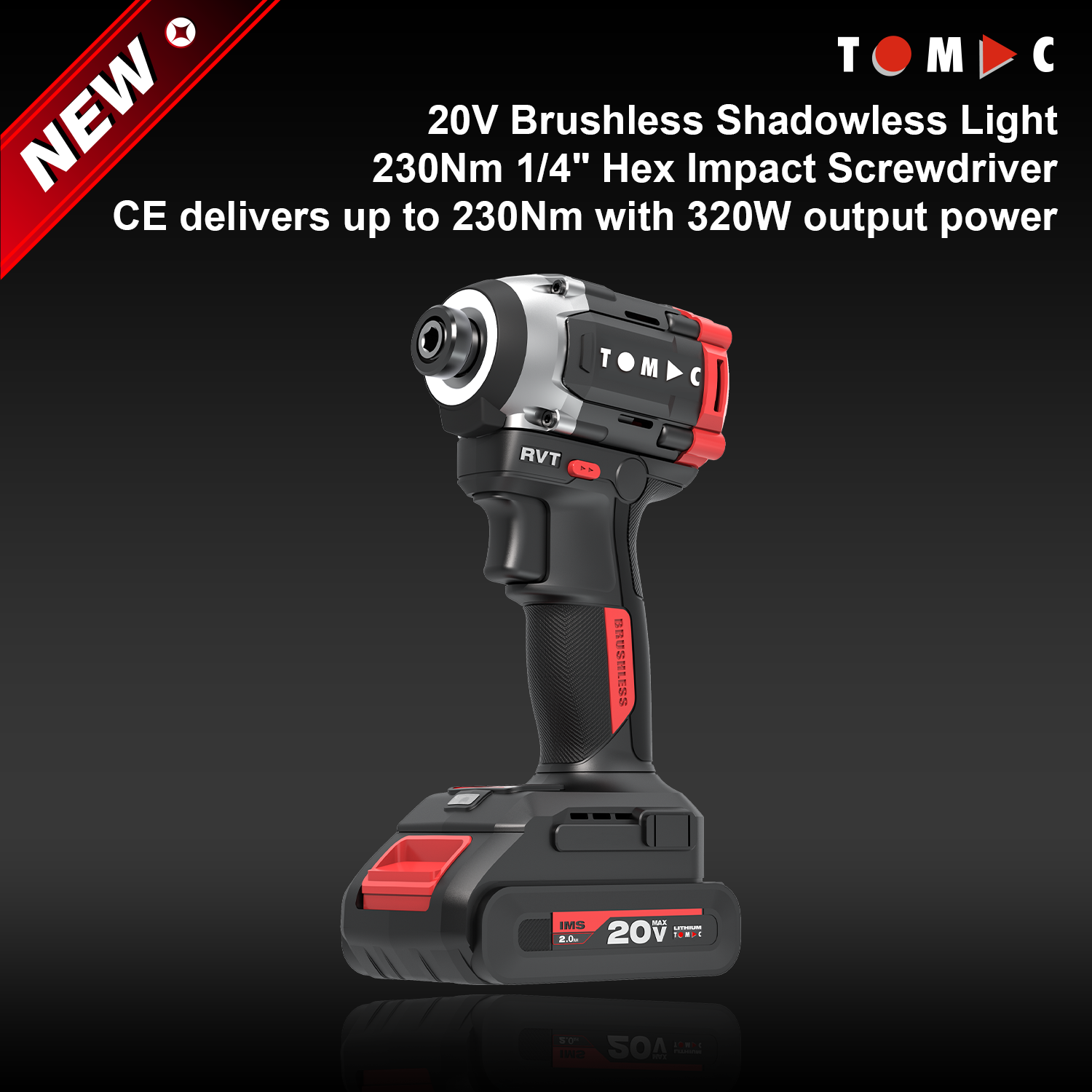 TC1152230B TOMAC 20 V borstelloze schaduwloze lamp, 230 Nm, 1/4