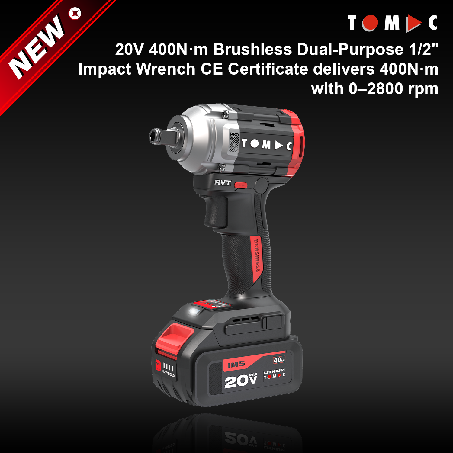 TC1122400B TOMAC 20 V, 400 N·m, borstelloze tweedoelige 1/2