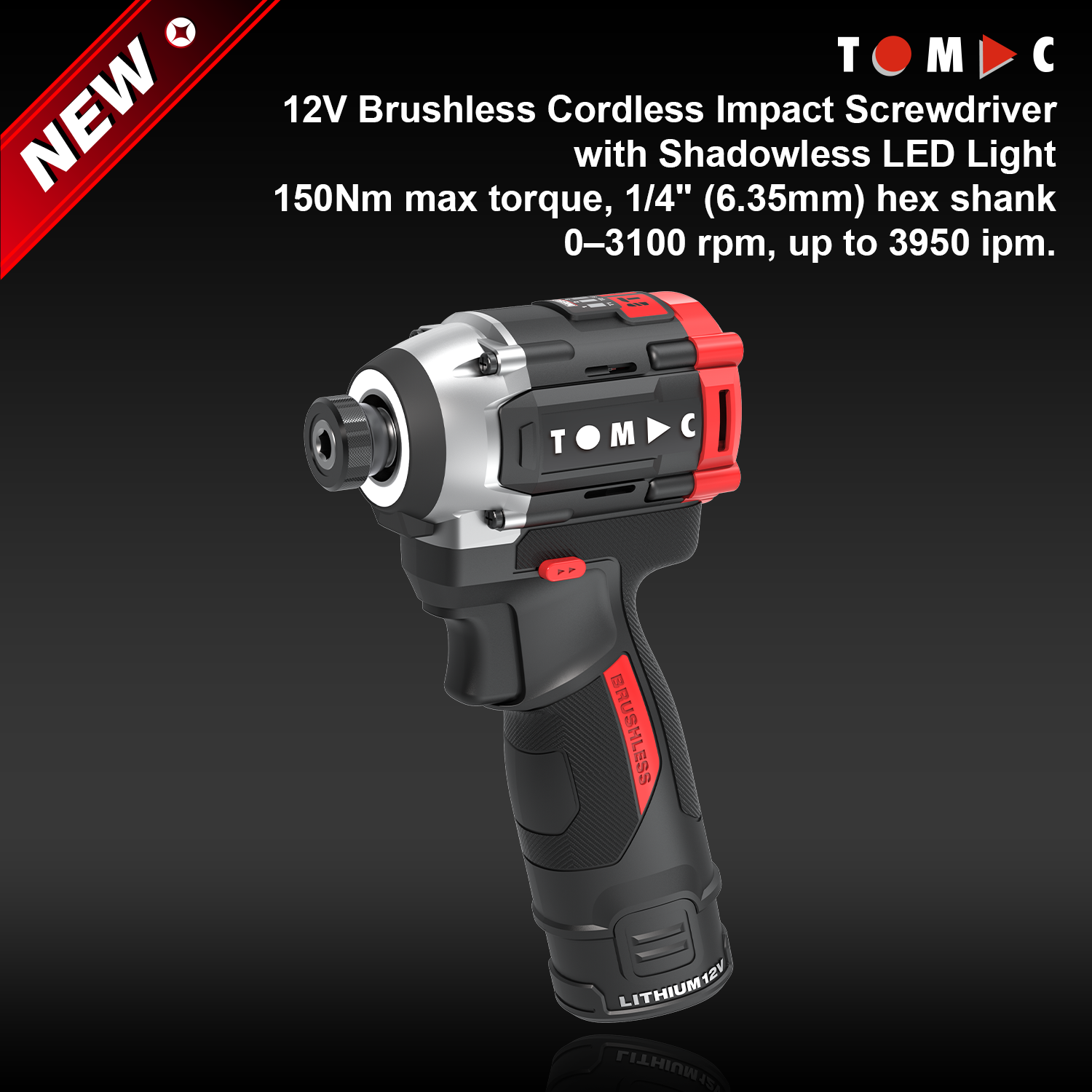 TC1152150B TOMAC: Chiave a percussione senza filo da 12 V, senza spazzole, 150 Nm, piastra di battuta da 1/4