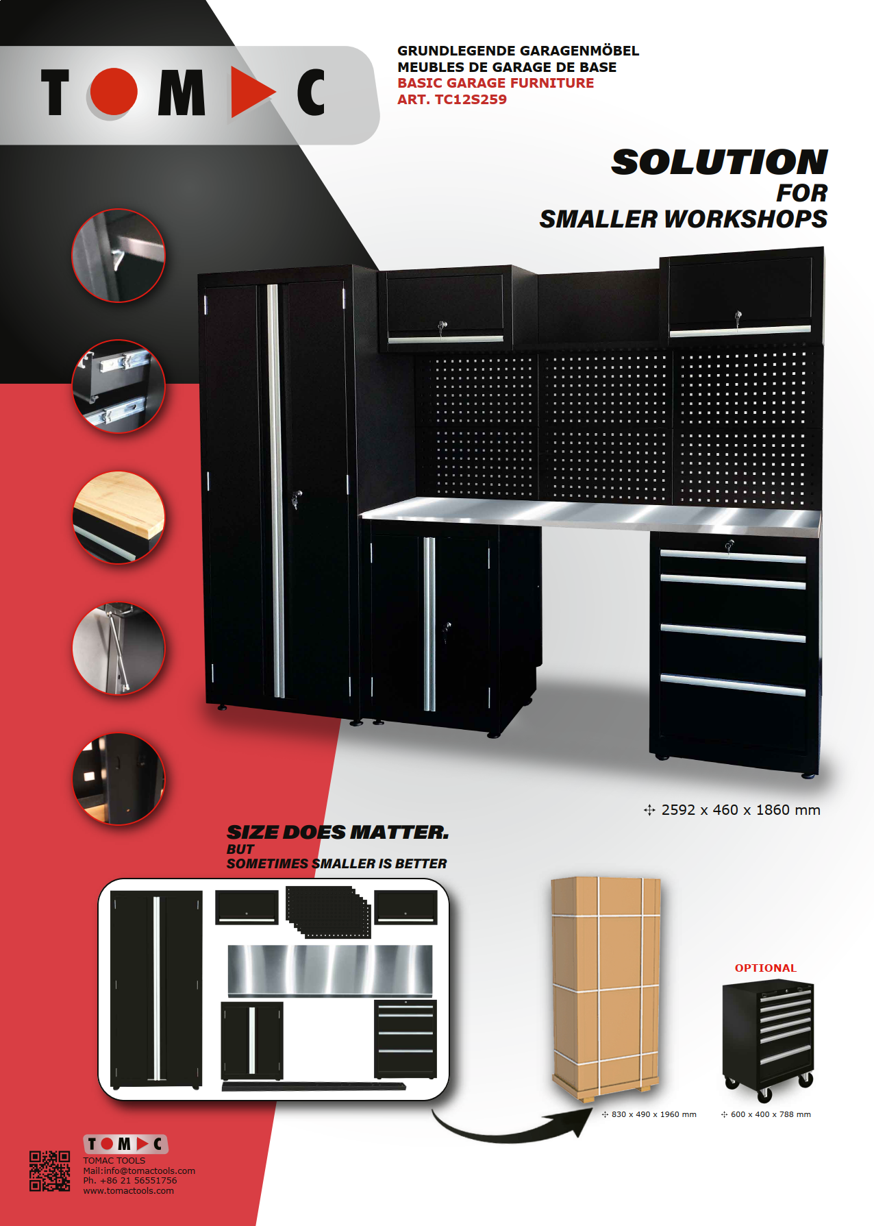 TC12S259 Basic Garage Storage Tool Cabinet (Stainless steel table board) details