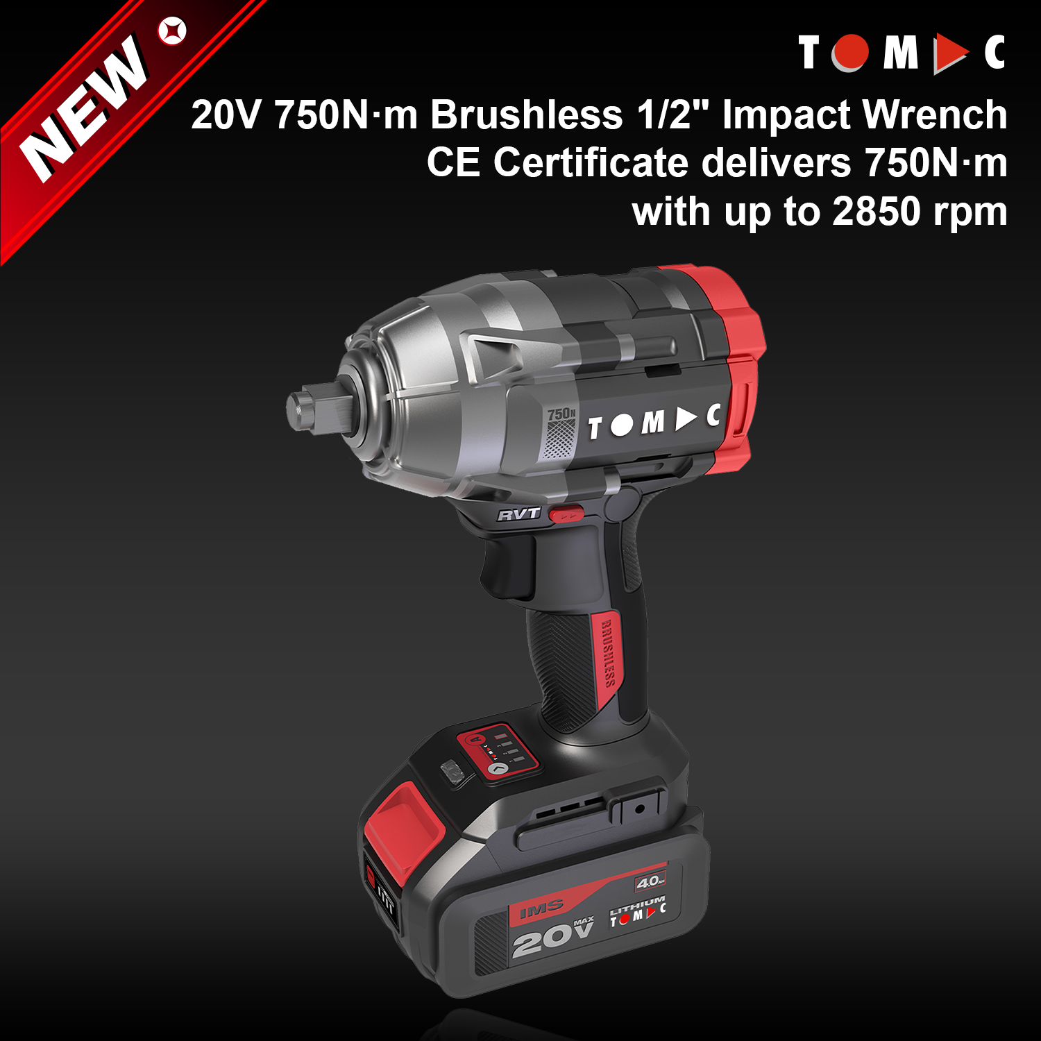 TC1122750A TOMAC 20 V, 750 N·m, borstelloze slagmoersleutel met 1/2