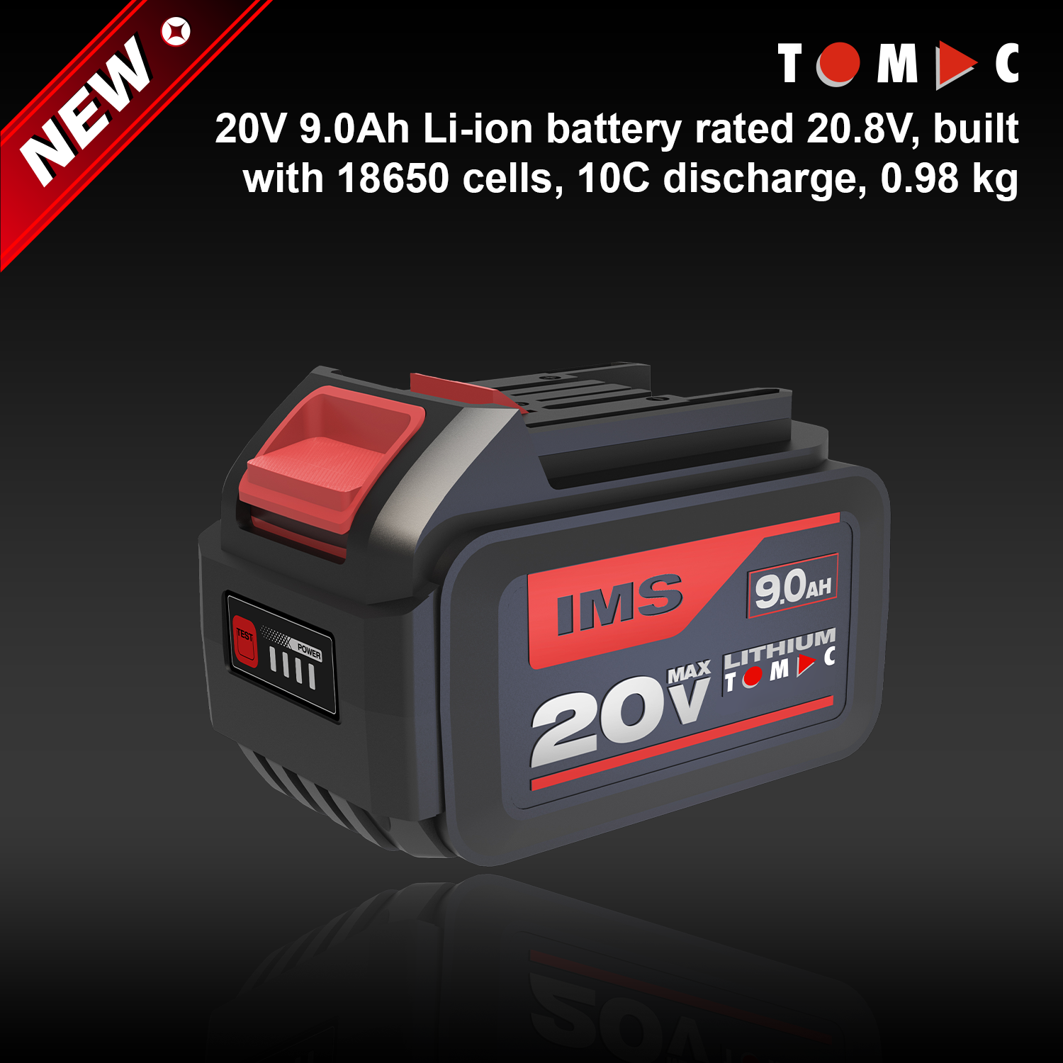 TC01220179 TOMAC بطارية ليثيوم-أيون 20 فولت، سعة 9.0 أمبير-ساعة