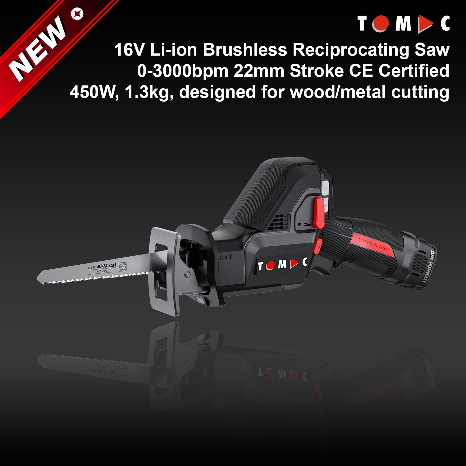 TC117222B TOMAC 16V Li-ion Kākāriki Kākāriki Hāngā Tāwhai 0-3000bpm, Te Rōrahi o te Hāngā 22mm, Whakamātautaua e CE