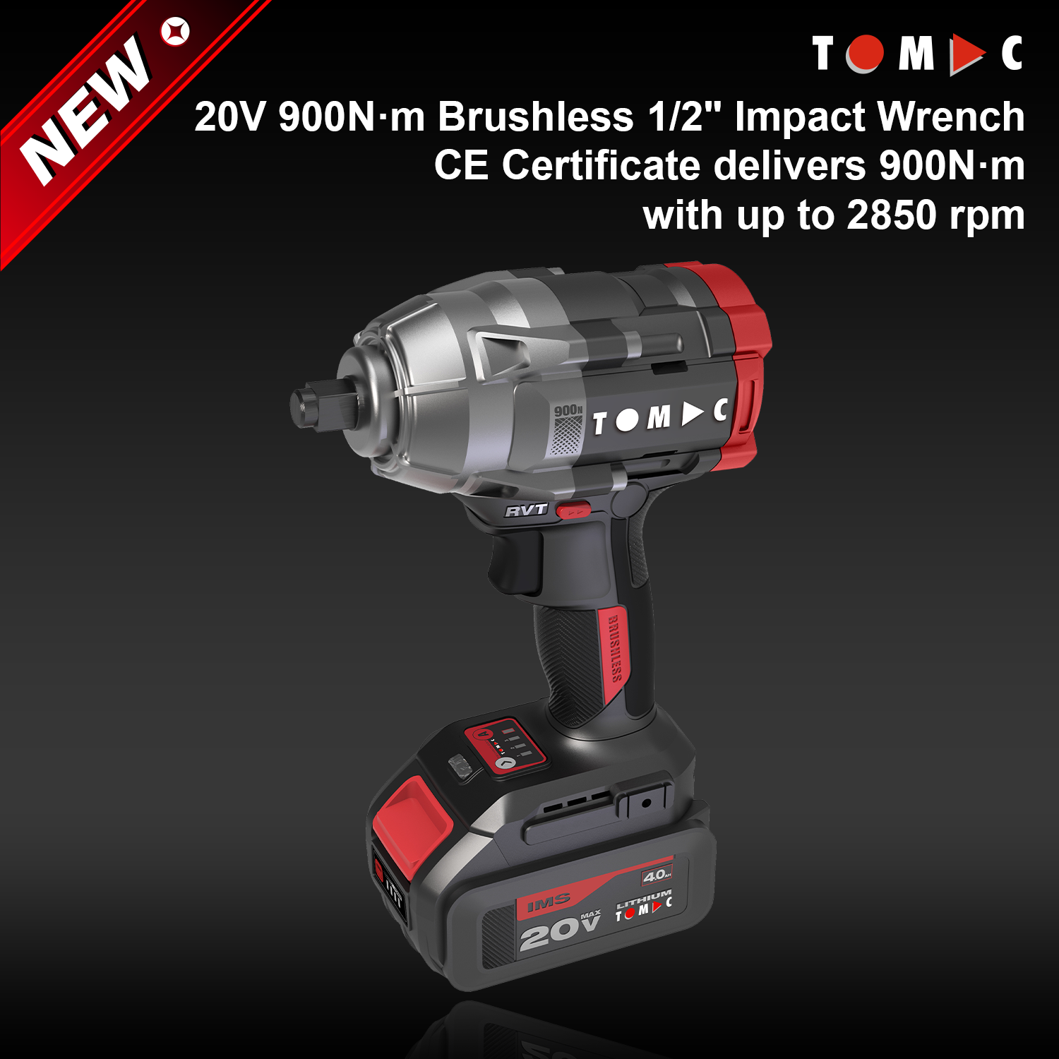 TC1122900A TOMAC 20 V, 900 N·m, borstelloze slagmoersleutel met 1/2