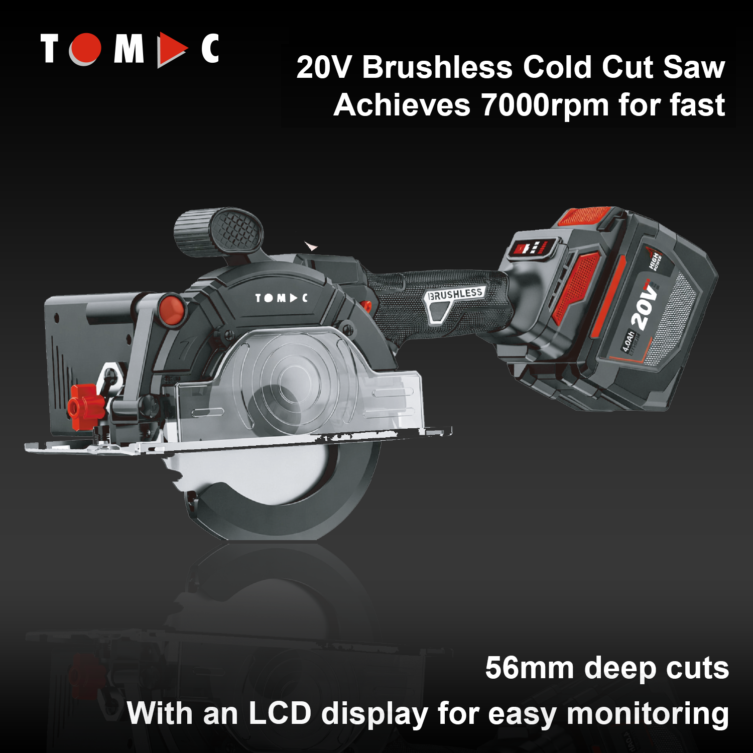 TC1172150 TOMAC 20V Brushless Cordless Cold Cut Saw – 150mm Blade, 56mm Max Depth, 7000rpm, LCD Display, Metal Chip Collector, 4.0Ah/6.0Ah Battery, Professional Spark-Free Metal Cutter,CE certified