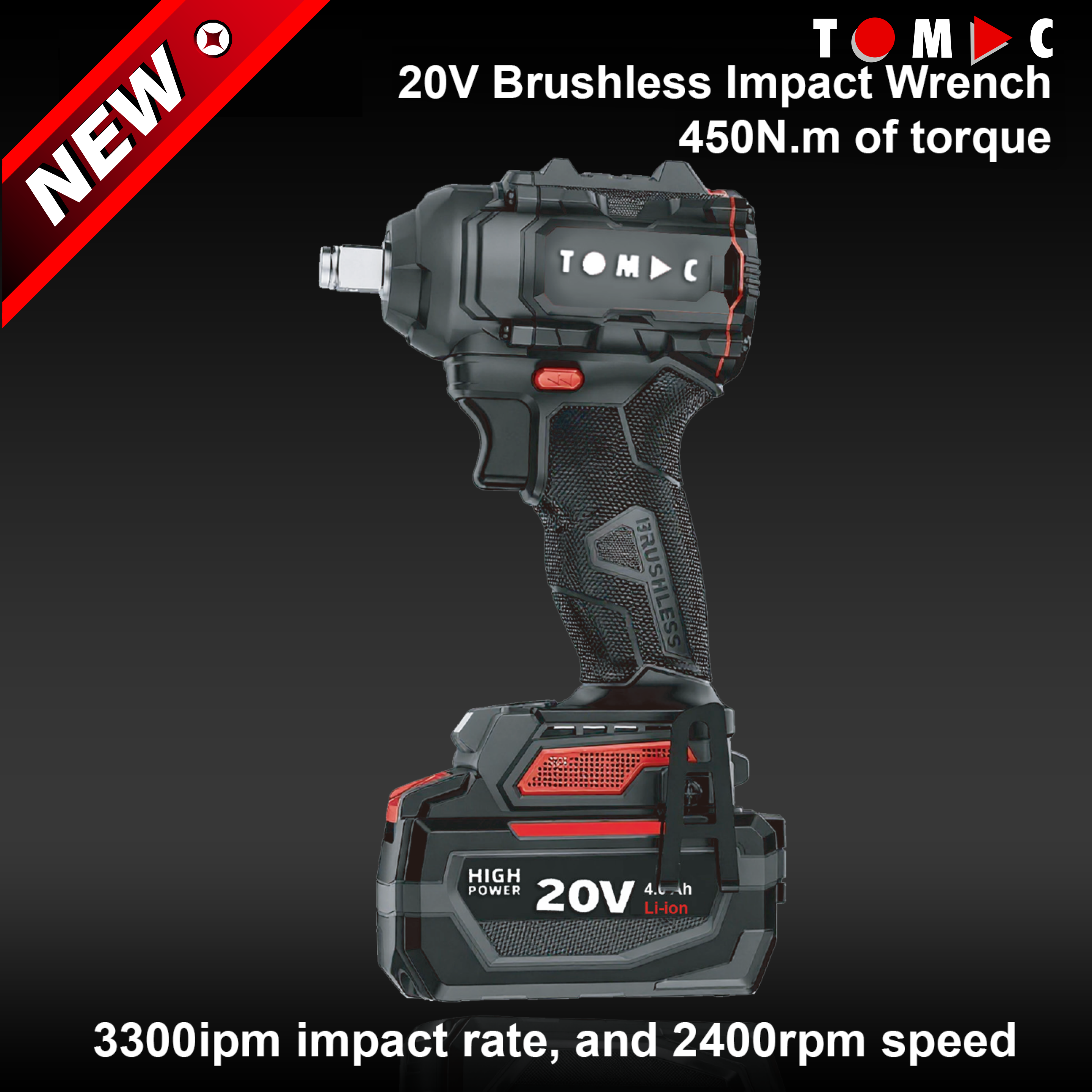 TC1122450 TOMAC 20V Brushless Cordless Impact Wrench – 450N.m High Torque, 1/2