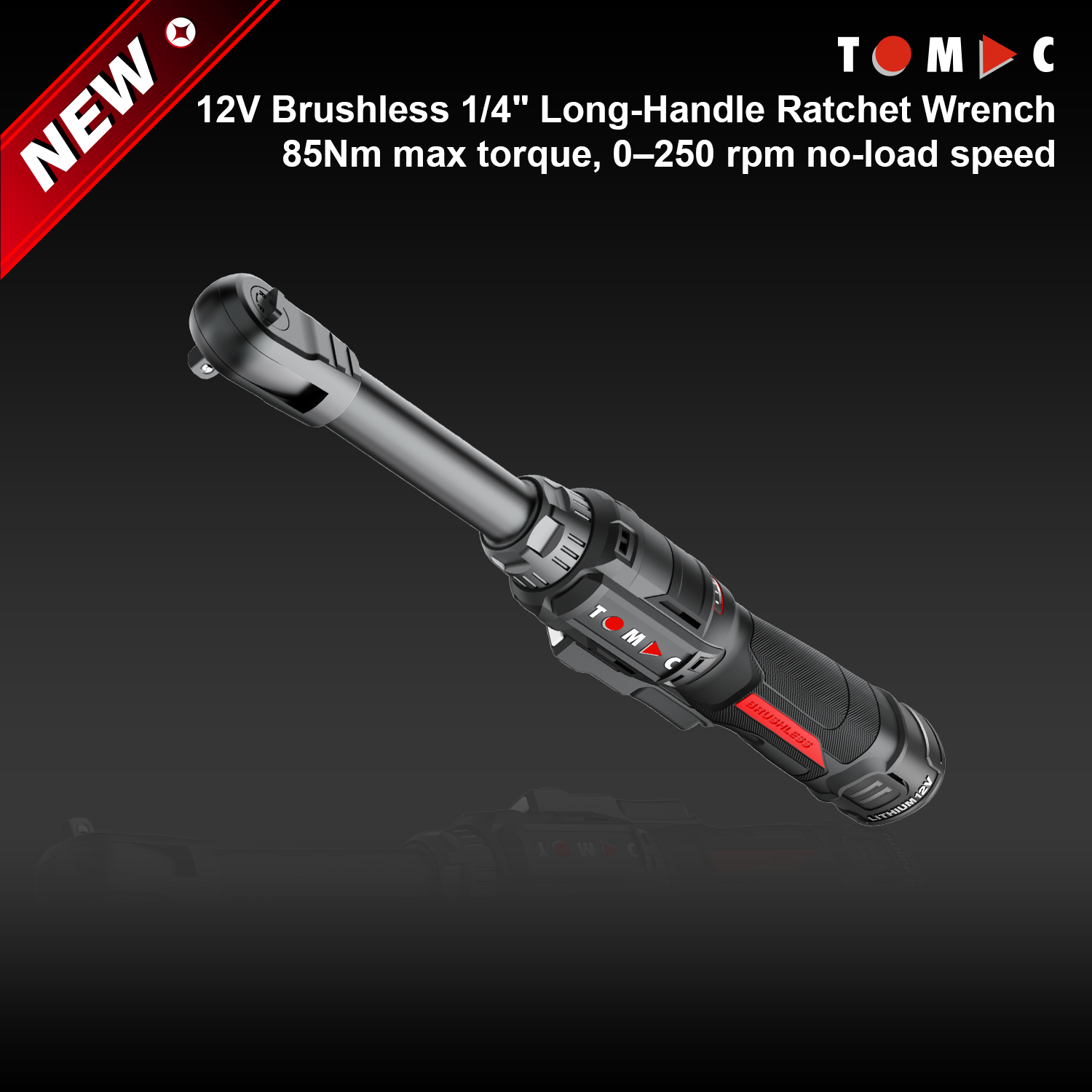 TC119285D-1 TOMAC Chiave a cricchetto senza spazzole da 12 V, impugnatura lunga 1/4