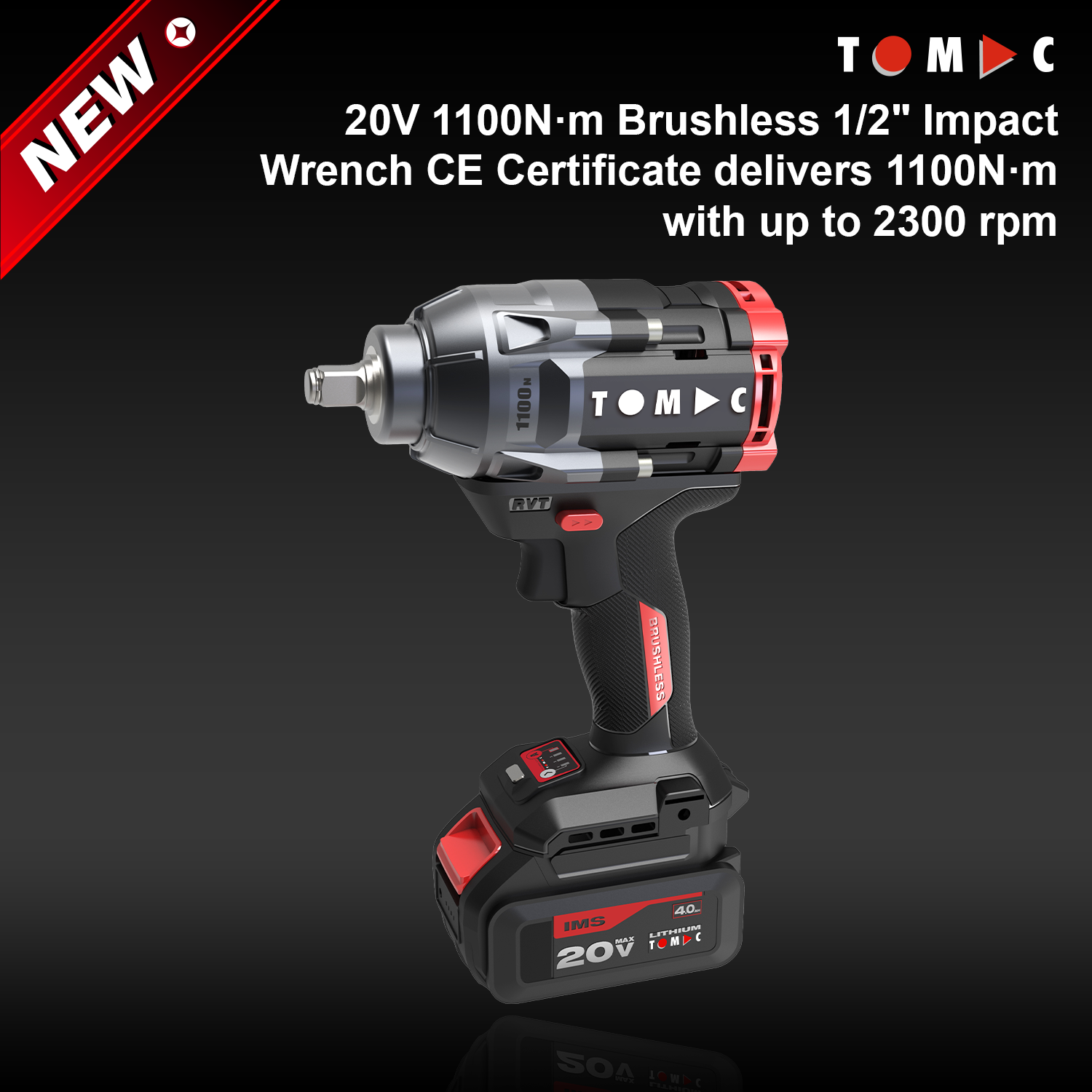 TC11221100A TOMAC 20 V, 1100 N·m, borstelloze slagmoersleutel met 1/2