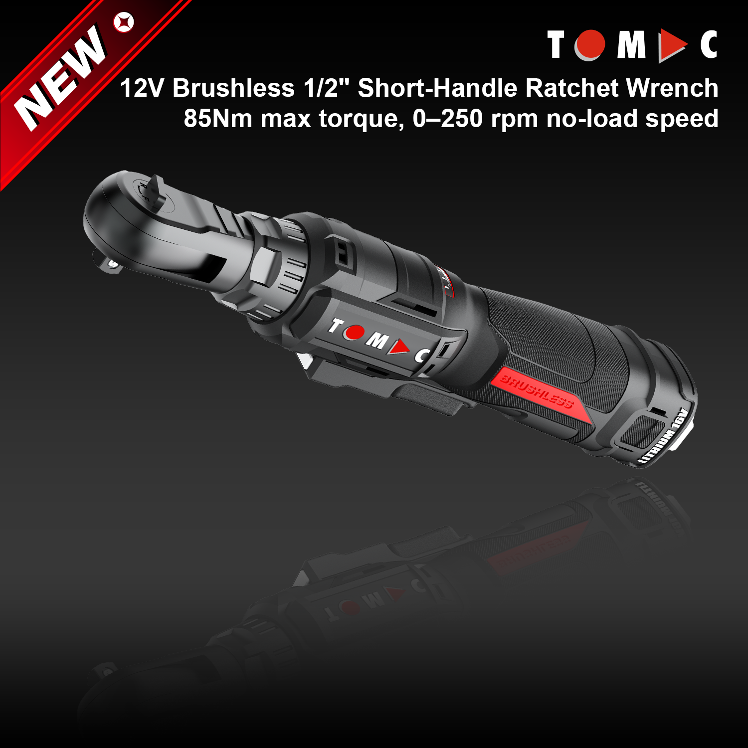 TC119285C-1 TOMAC Chiave a cricchetto senza spazzole da 12 V, impugnatura corta da 1/2