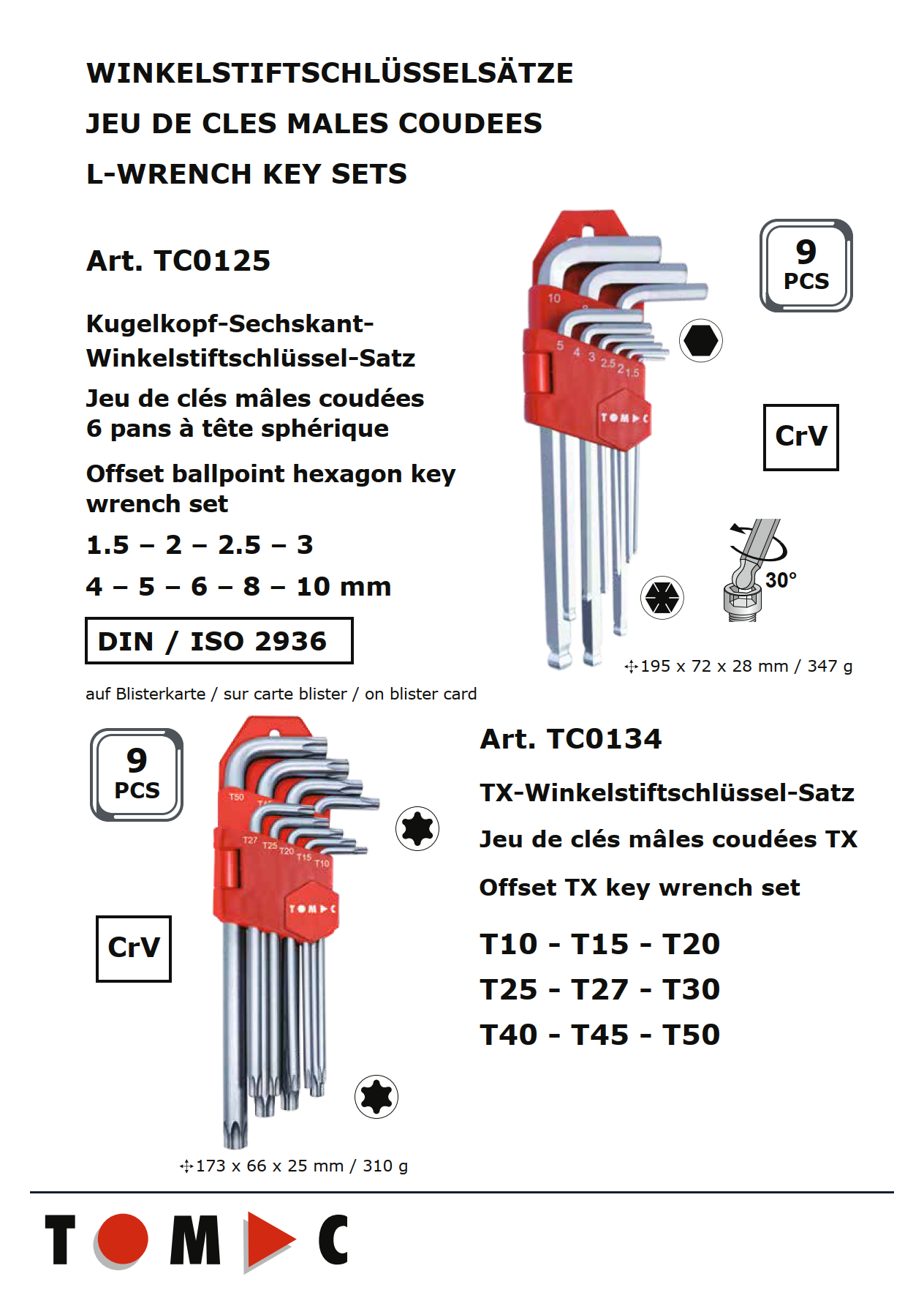 TC0125  TOMAC 9-p. Ballpoint hex. key wrench set long details