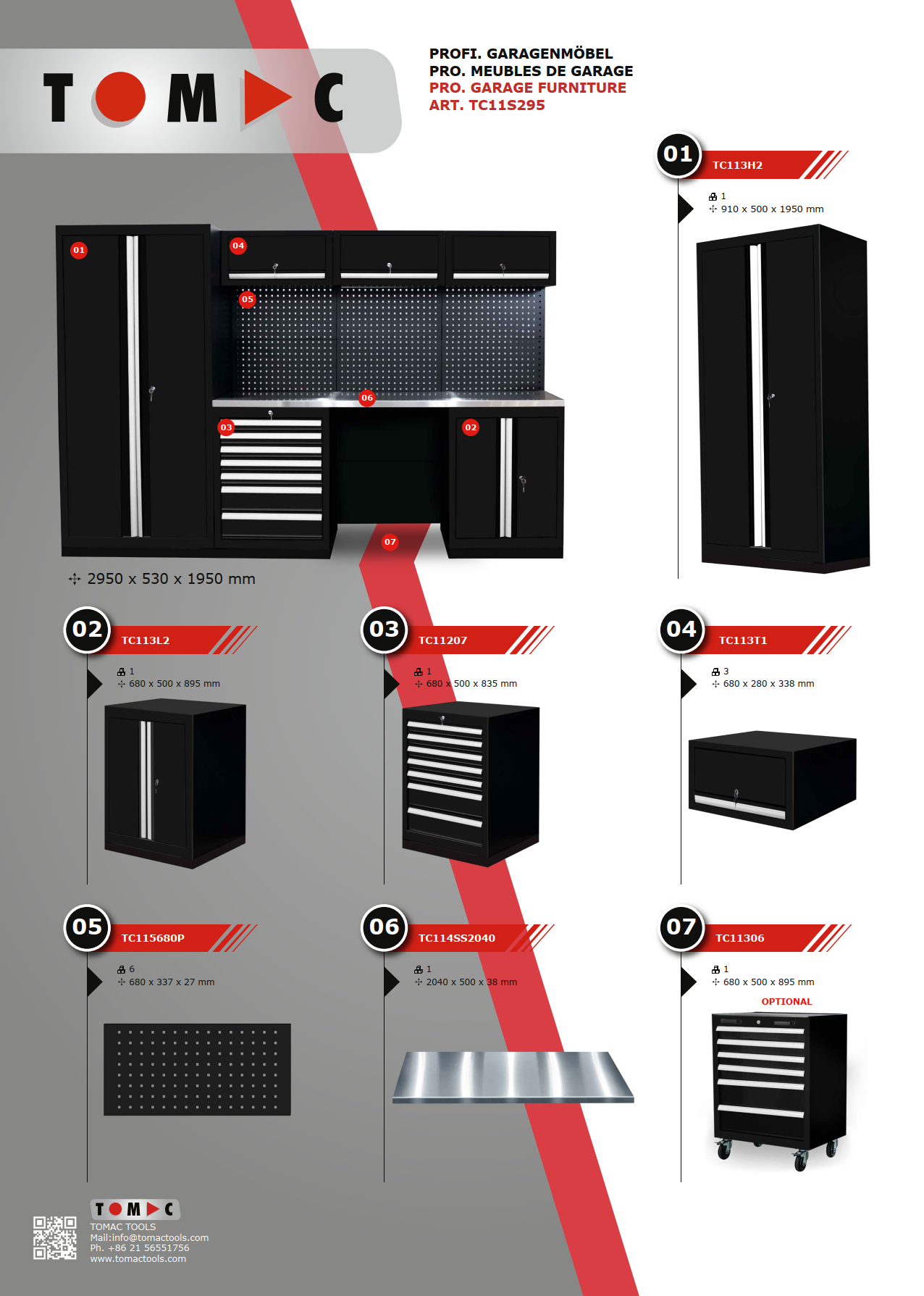 TC11S295 Professional Garage Storage Tool Cabinet (Stainless Steel Table Board) supplier