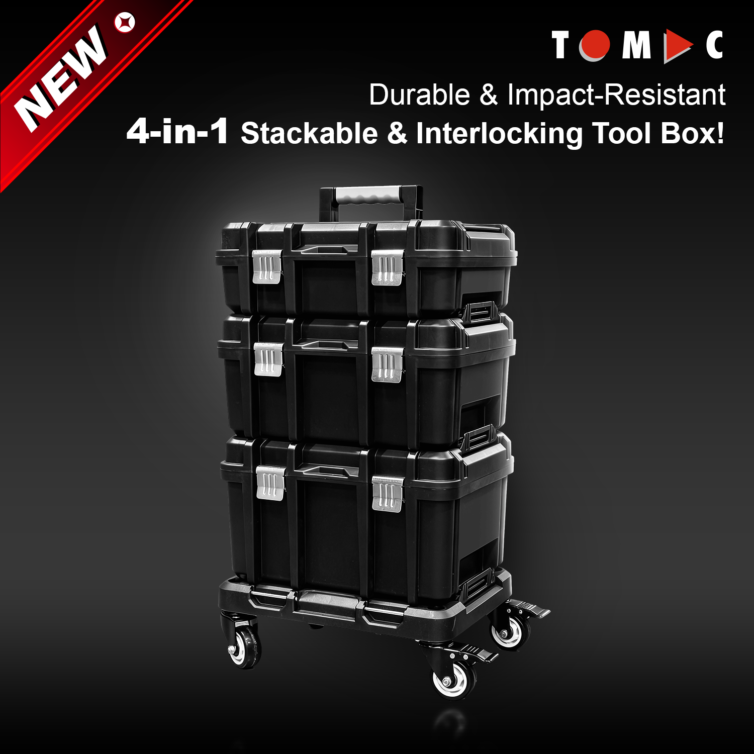 TC164403303 TOMAC Conjunto Modular Empilhável de 4 em 1: Caixa de Ferramentas e Carrinho