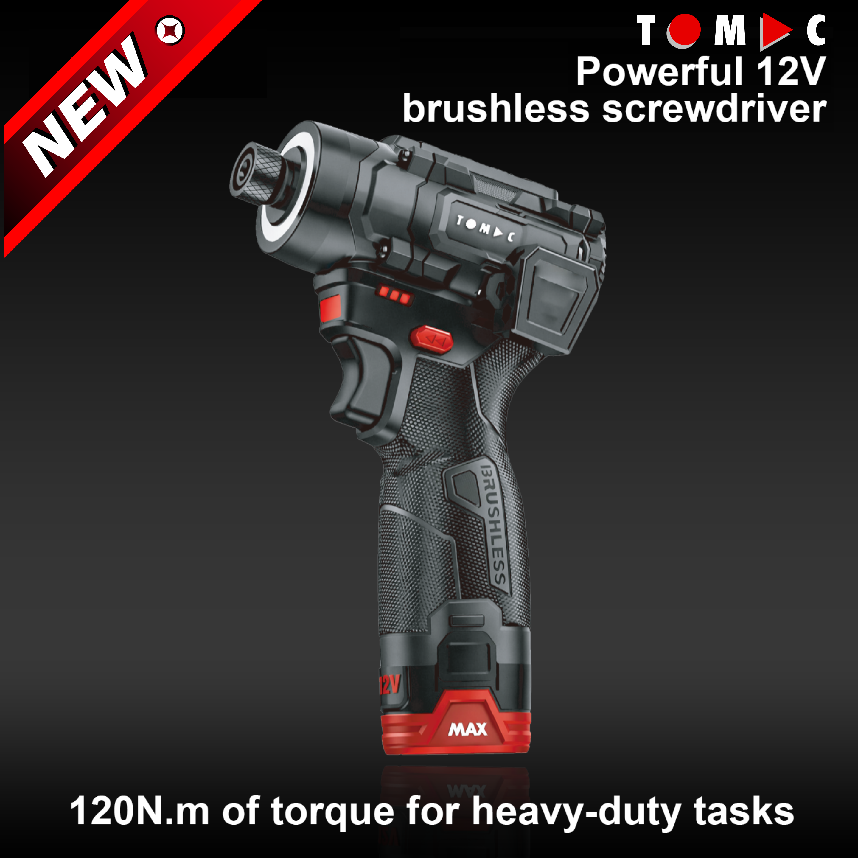TC1152120 TOMAC 12V Brushless Cordless Impact Screwdriver – 120N.m High‑Torque 3400rpm Electric Driver with 2.0Ah Lithium‑Ion Battery, Ideal for Home DIY and Light Repair Applications, Includes Small Hook,CE certified