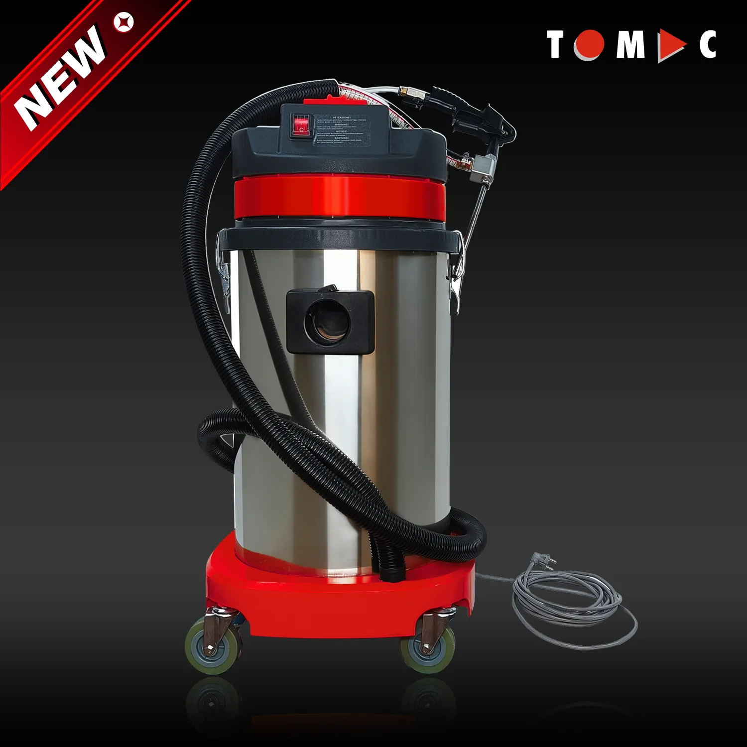 جهاز تنظيف صمامات السحب للمحركات TC15011030 من شركة TOMAC سعة ٣٠ لترًا، مزود بفوهة نفخ بالجوز (Walnut Blaster) لتنظيف منافذ السحب والصمامات من الرواسب الكربونية في محركات الحقن المباشر للبنزين (GDI) والمحركات التوربينية، مع شهادة المطابقة الأوروبية (CE)