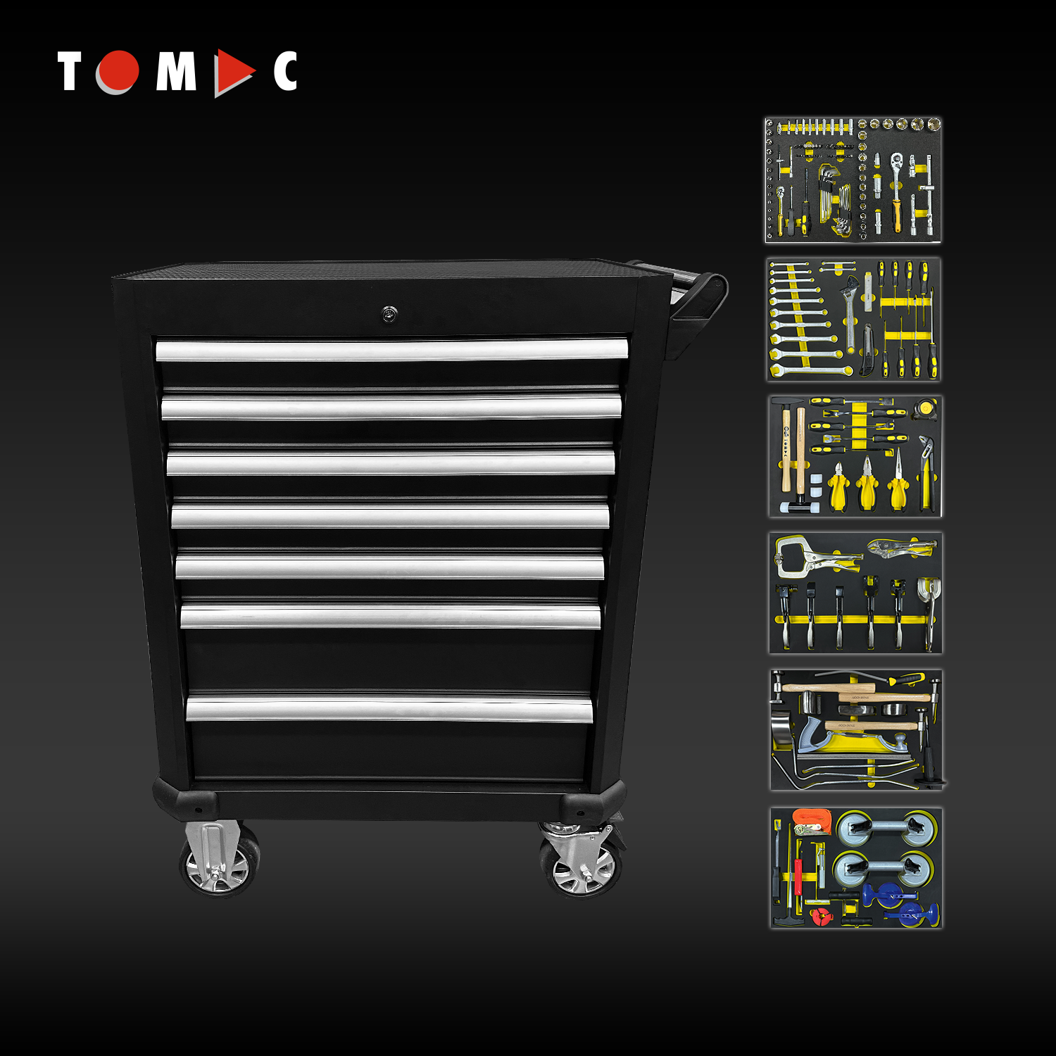 TC12707193CB Tomac 7‑Drawer Auto Body Repair Workstation 193‑Pc Panel & Glass Set