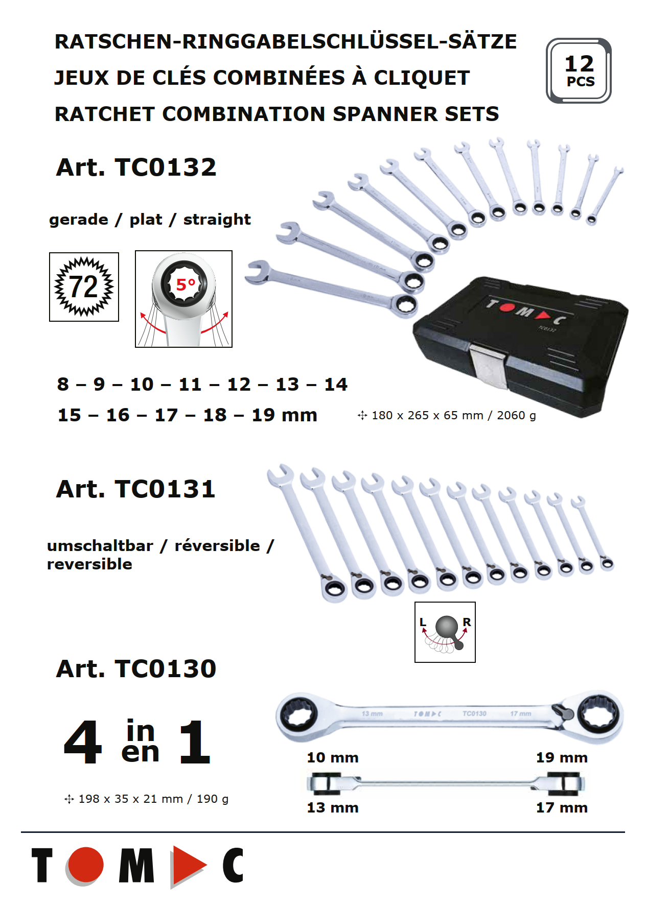 TC0130  TOMAC Rev. ratchet ring wrench 4-in-1 10-19 mm details