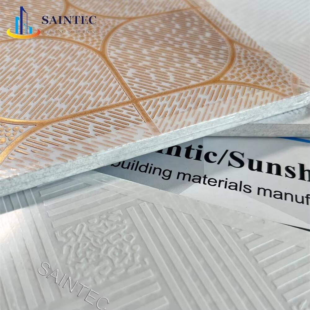 Wholesale Modern Square PVC Laminated Fireproof Waterproof Gypsum Tile Board Aluminum Foil Backing Artistic Ceilings Ceiling
