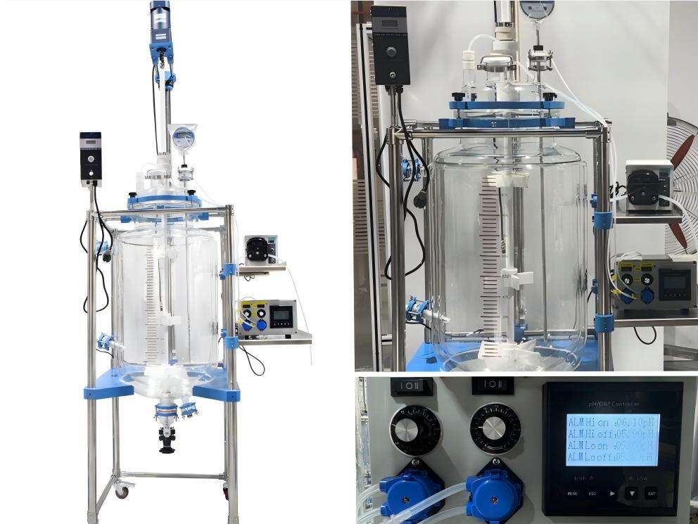 100L Jacketed Glass Reactor with pH Control and Peristaltic Pump