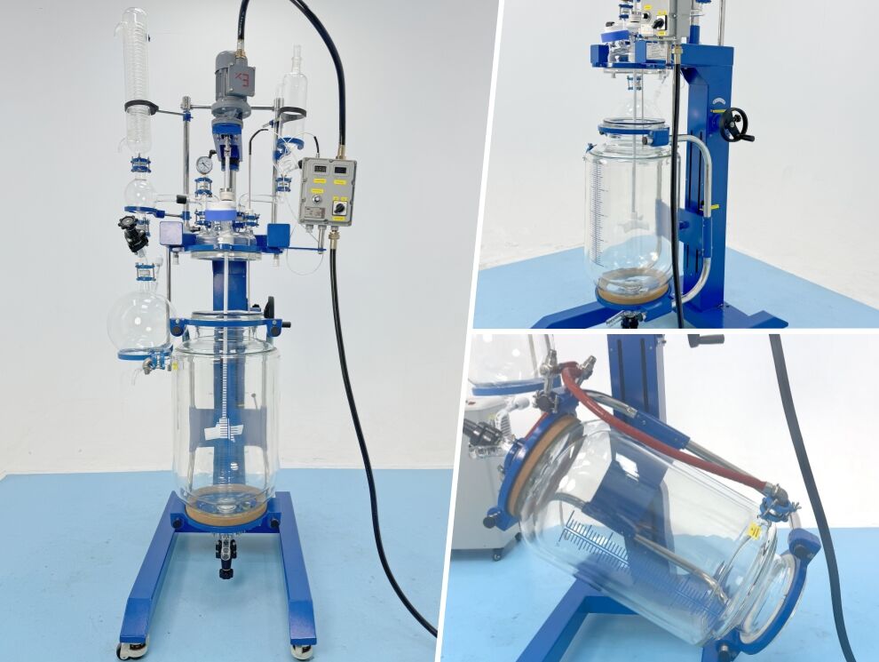 reactor de Vidro Acorazado de 50L a Prova de Explosións con Vaso de Reacción Elevable e Rotable Enviado ao Cliente de EAU