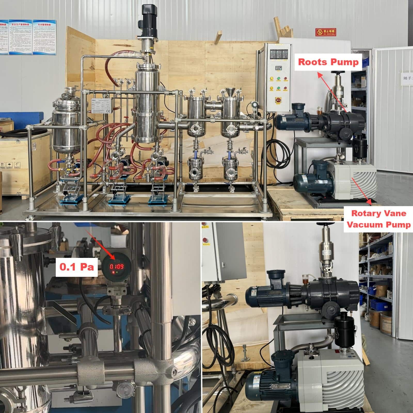 8-Inch Stainless Steel Wiped Film Molecular Distillation System - Equipped with Roots pump and Rotary Vane Vane Pump