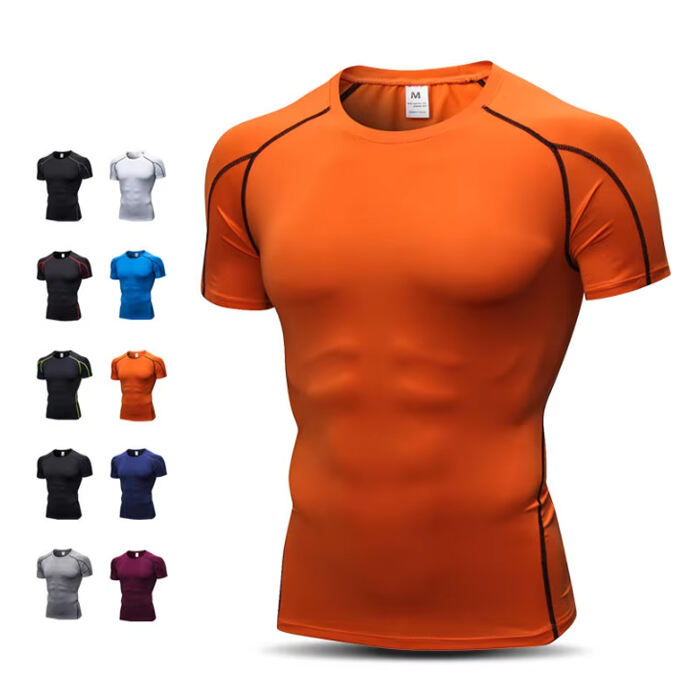 B103 Customizable Men's Heavyweight Compression Gym Top High Quality Plaid Print Plus Size Workout Shirt for Summer Sports