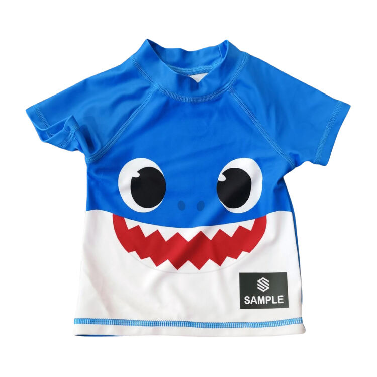 95 Barns korte ermer svømmetøy med livlig tropisk trykk, UV-beskyttelse (UPF 50+), myk stoff med rask tørketid, perfekt for strand, lek, basseng og familieferier, egendesign