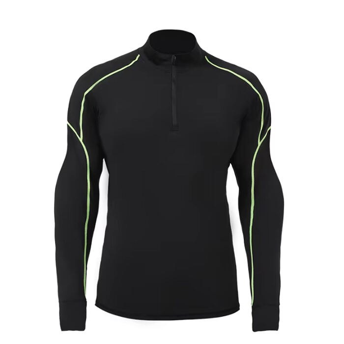 Autumn Winter PRO Sports Running Training Compression Shirt for Men Half-Zip Stand Collar Long Sleeve High Elastic Quick-Dry Gym